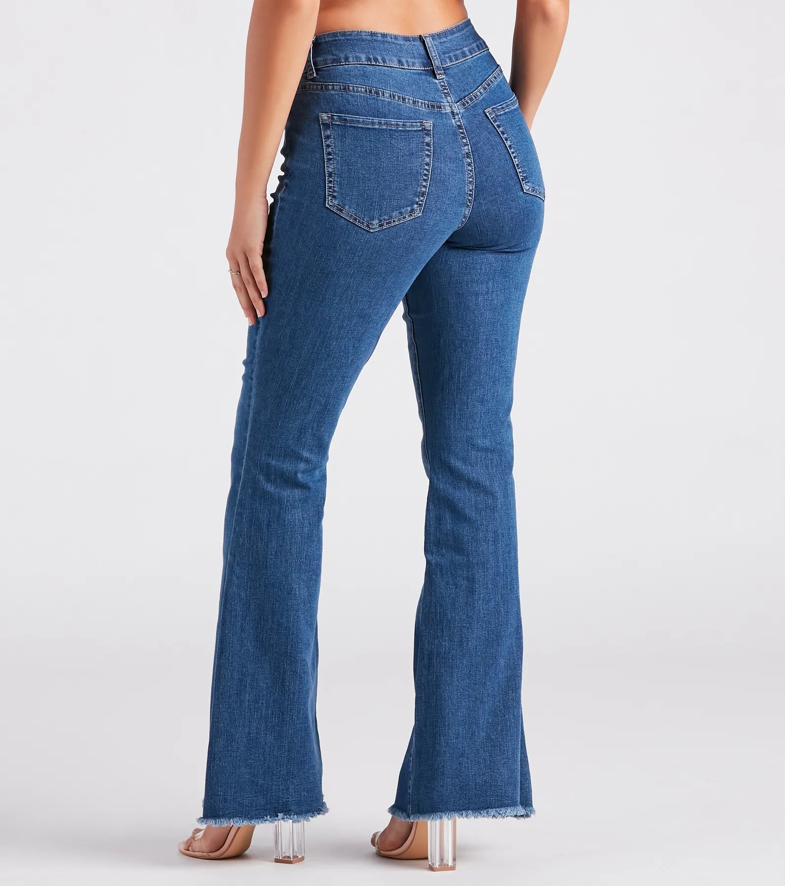 Premium Mid-Rise Belted Flare Jeans - Windsor Denim Collection