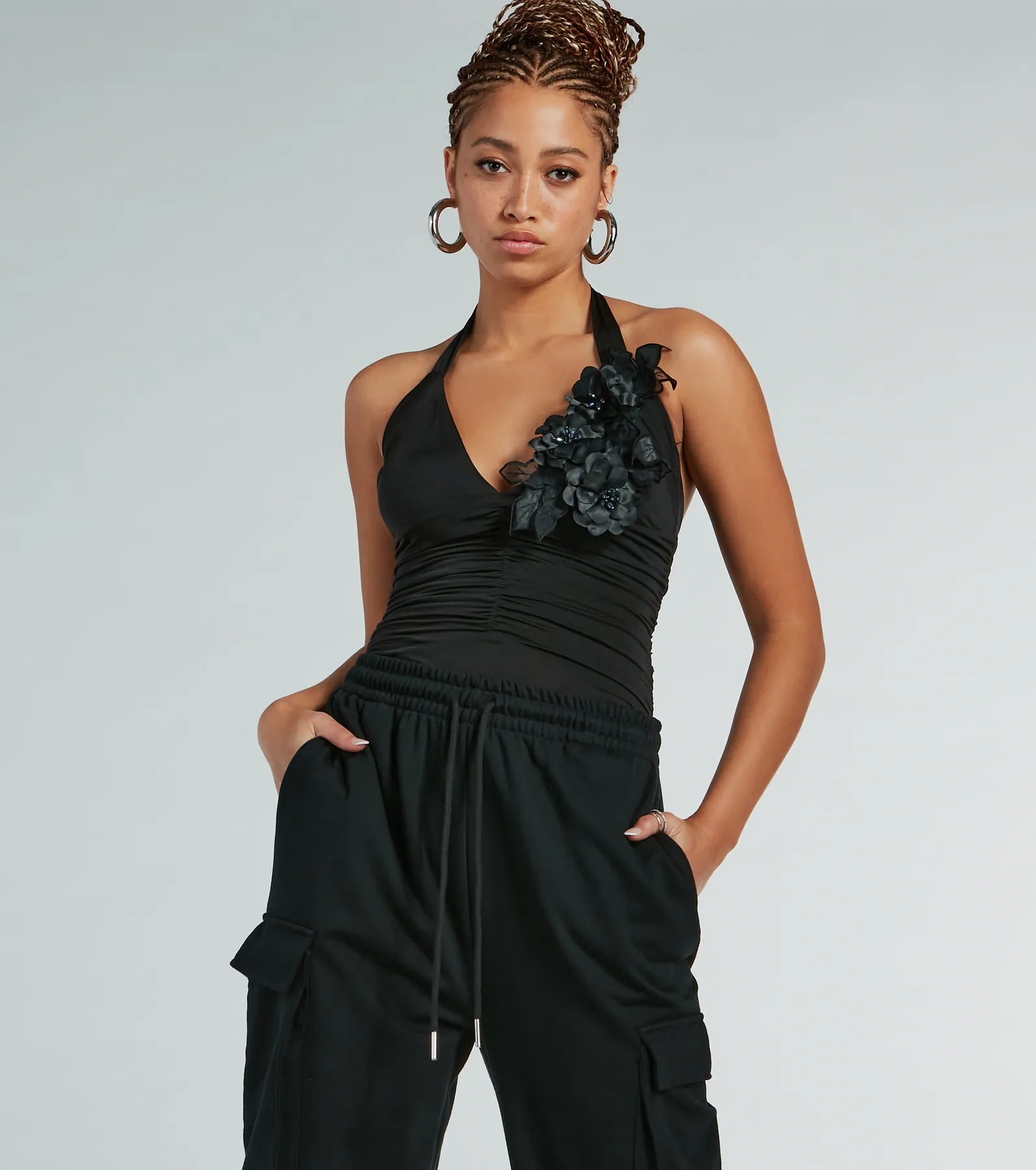 Premium Floral Applique Halter Bodysuit - Ultimate Party Essential