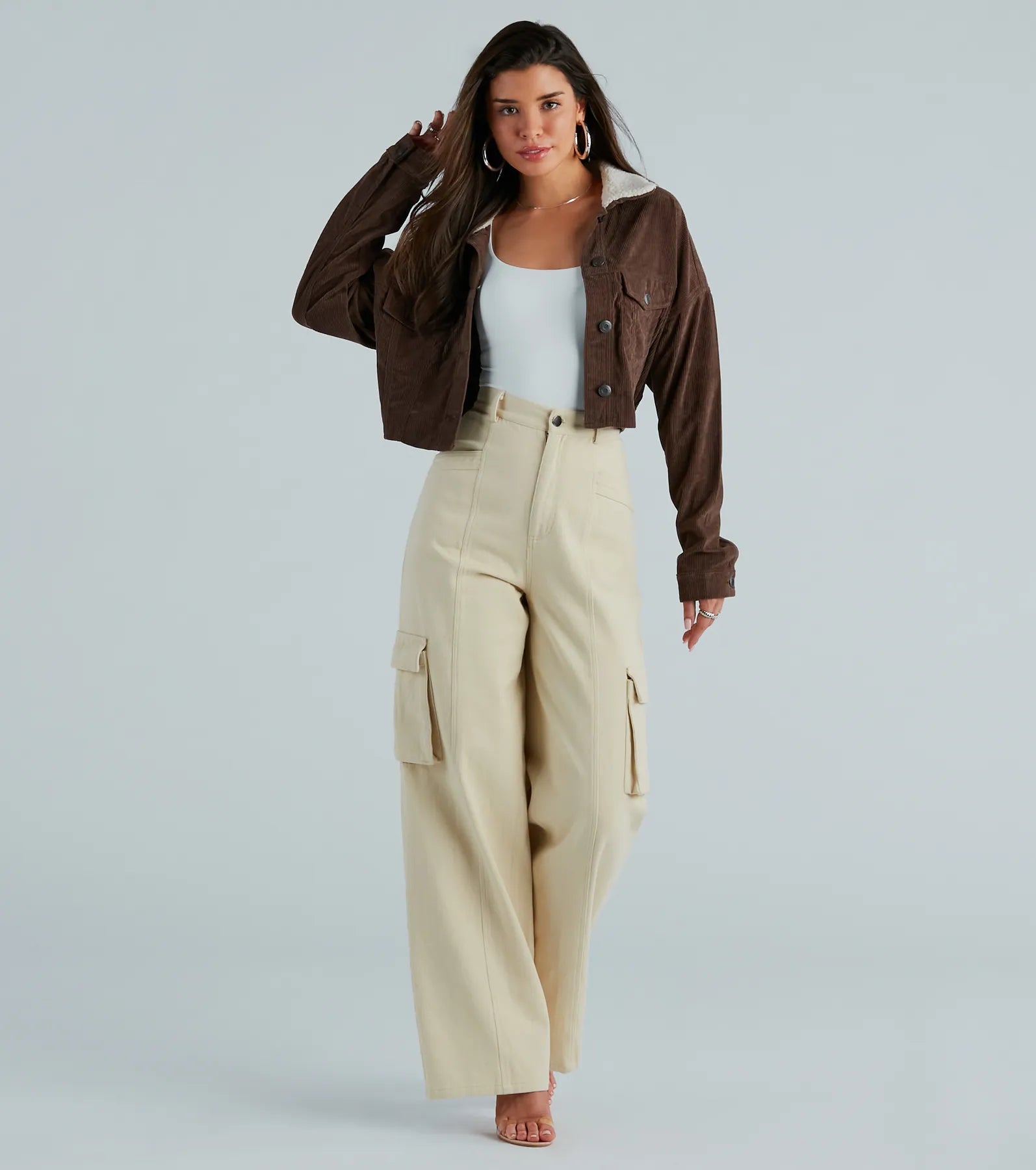 Premium Corduroy Crop Jacket with Faux Sherpa Collar