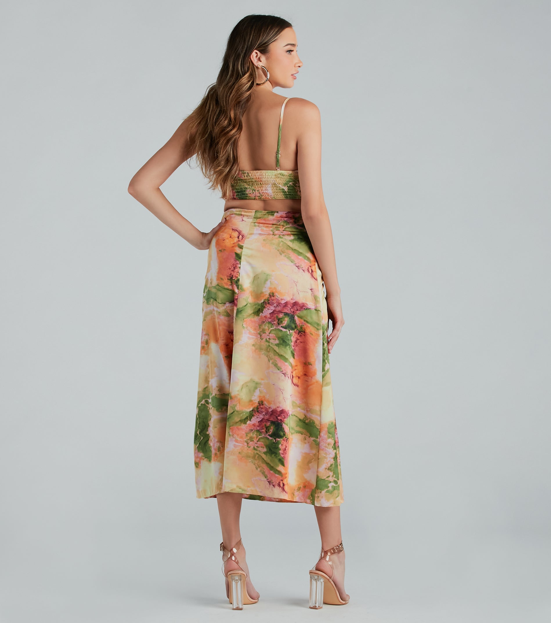 Ultimate Elegance Marble Print Satin Midi Dress