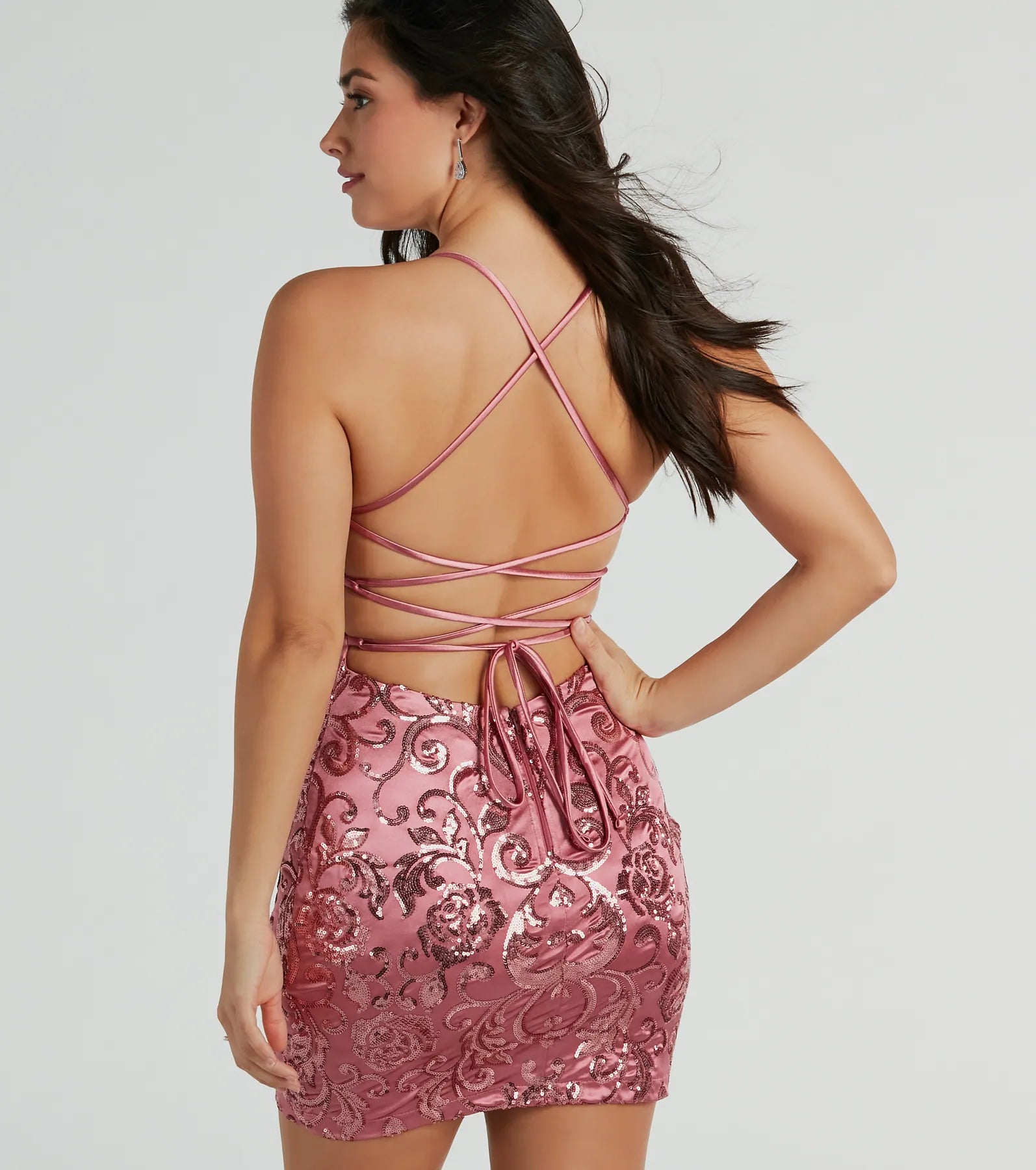 Ultimate Abby Lace-Up Sequin Satin Party Dress