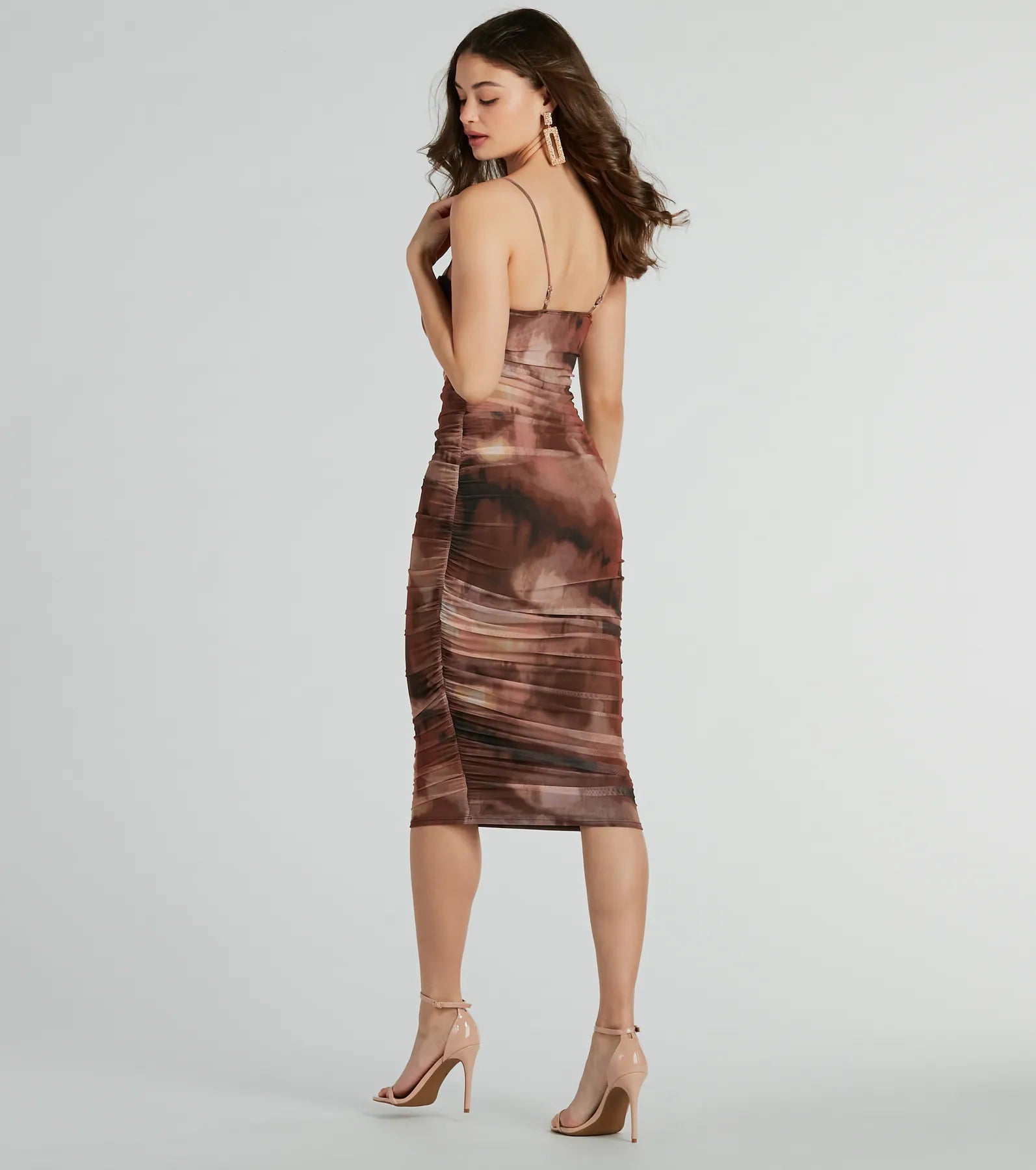 Premium Abstract Babe Ruched Mesh Midi Dress - Ultimate Style Upgrade