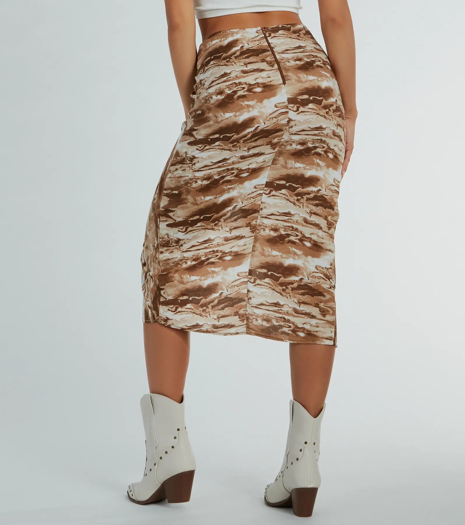 Premium Marble Print Wrap Midi Skirt - Ultimate Style Statement