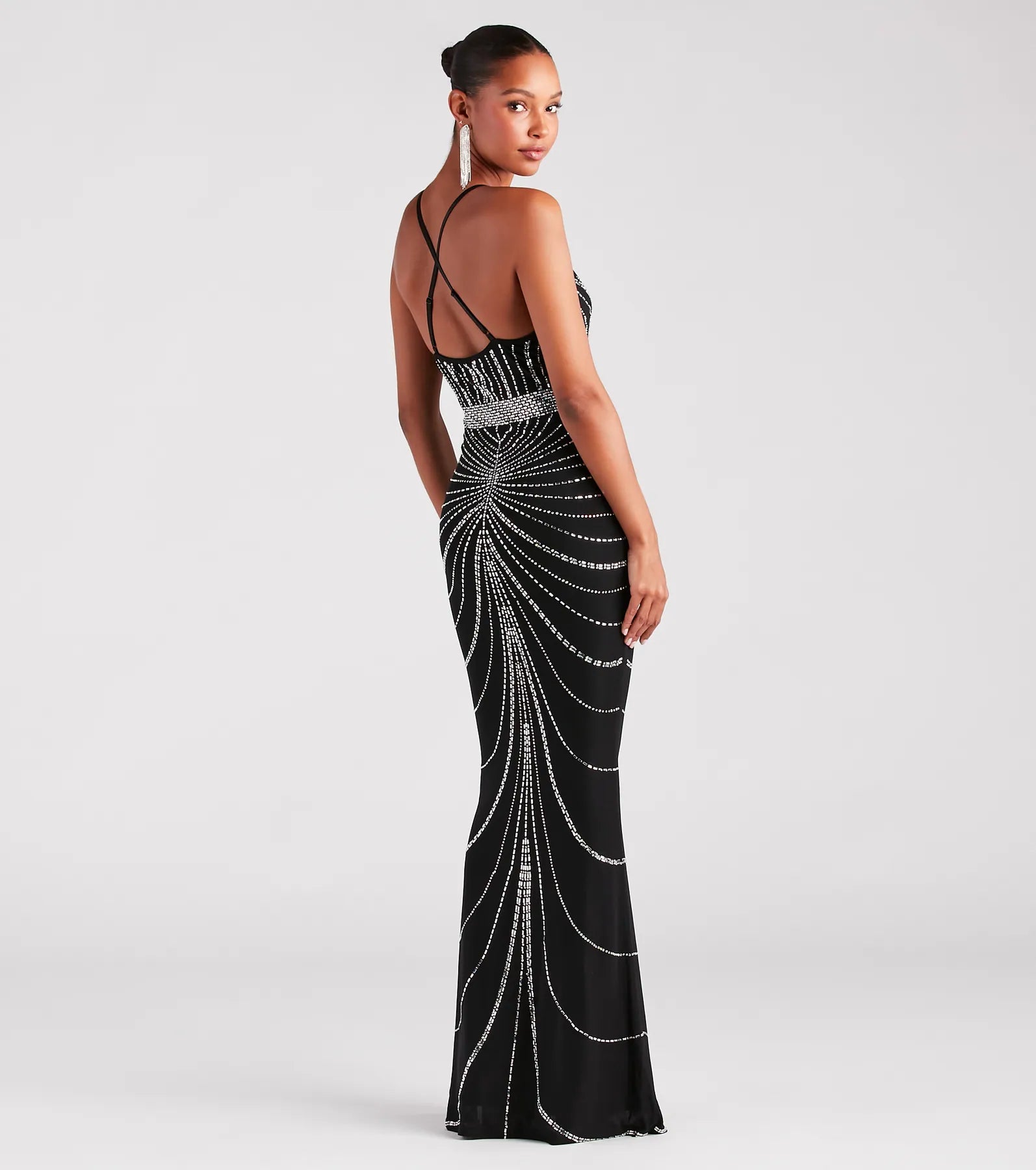 Maisyn Premium Rhinestone V-Neck Elegant Gown