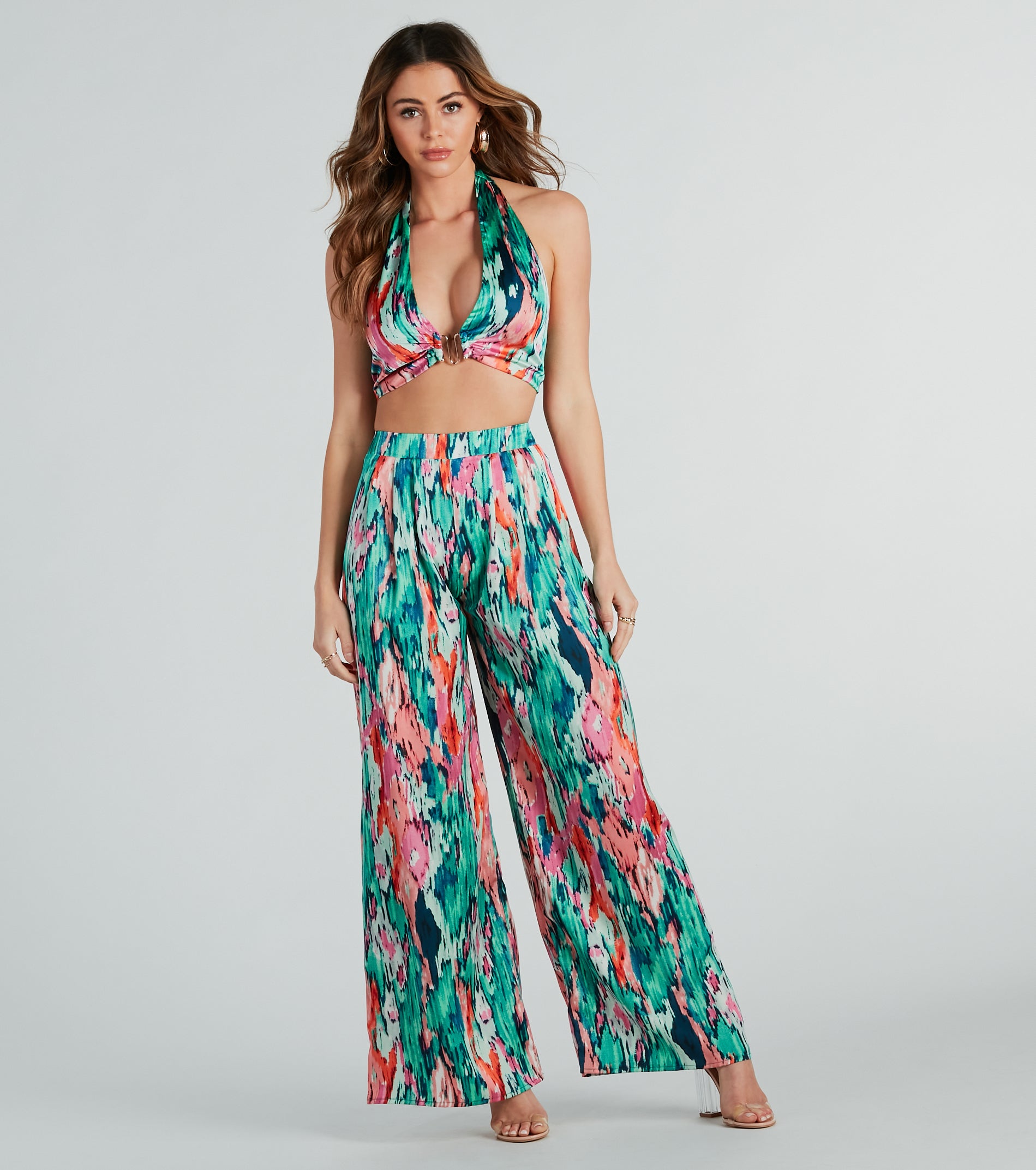 Ultimate Satin Abstract Wide-Leg Pants - Color Me Pretty