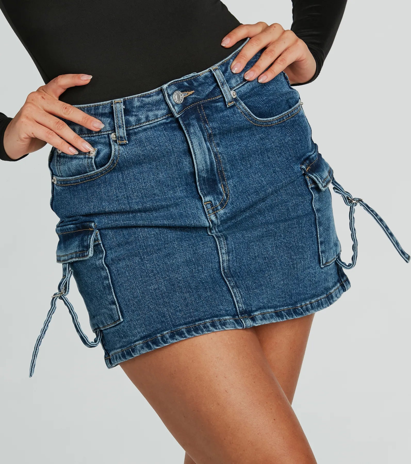 Ultimate Cool & Confident Cargo Denim Mini Skirt