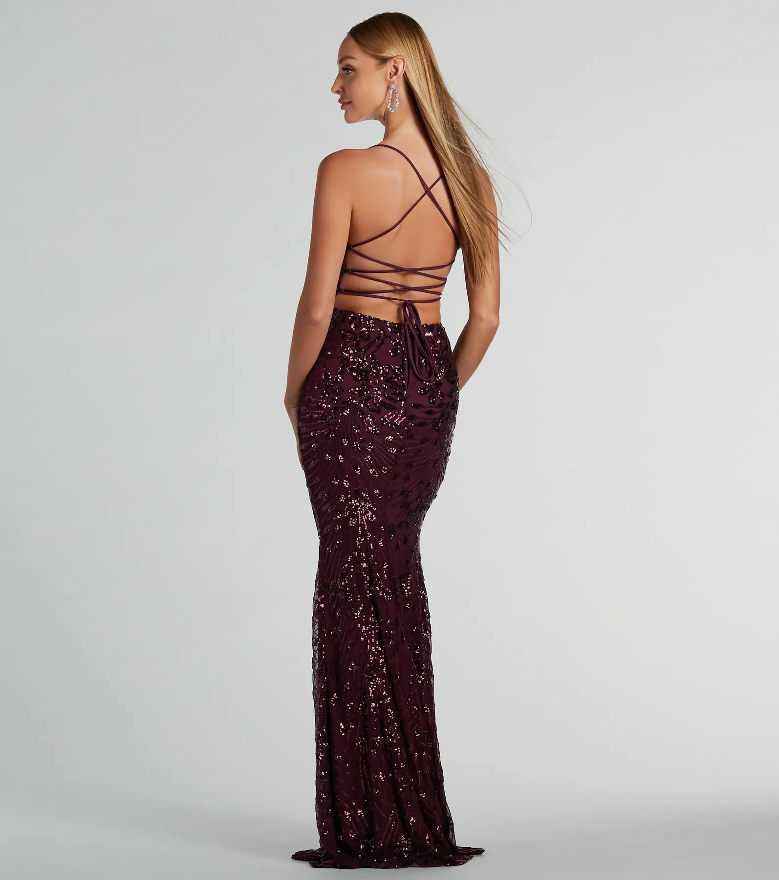 Jaylee Premium Lace-Up Sequin Mesh Evening Gown