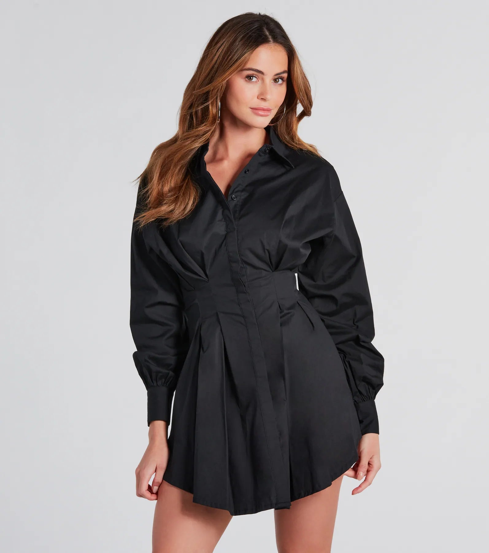 Ultimate Style Statement: Premium Button-Down Pleated Mini Dress