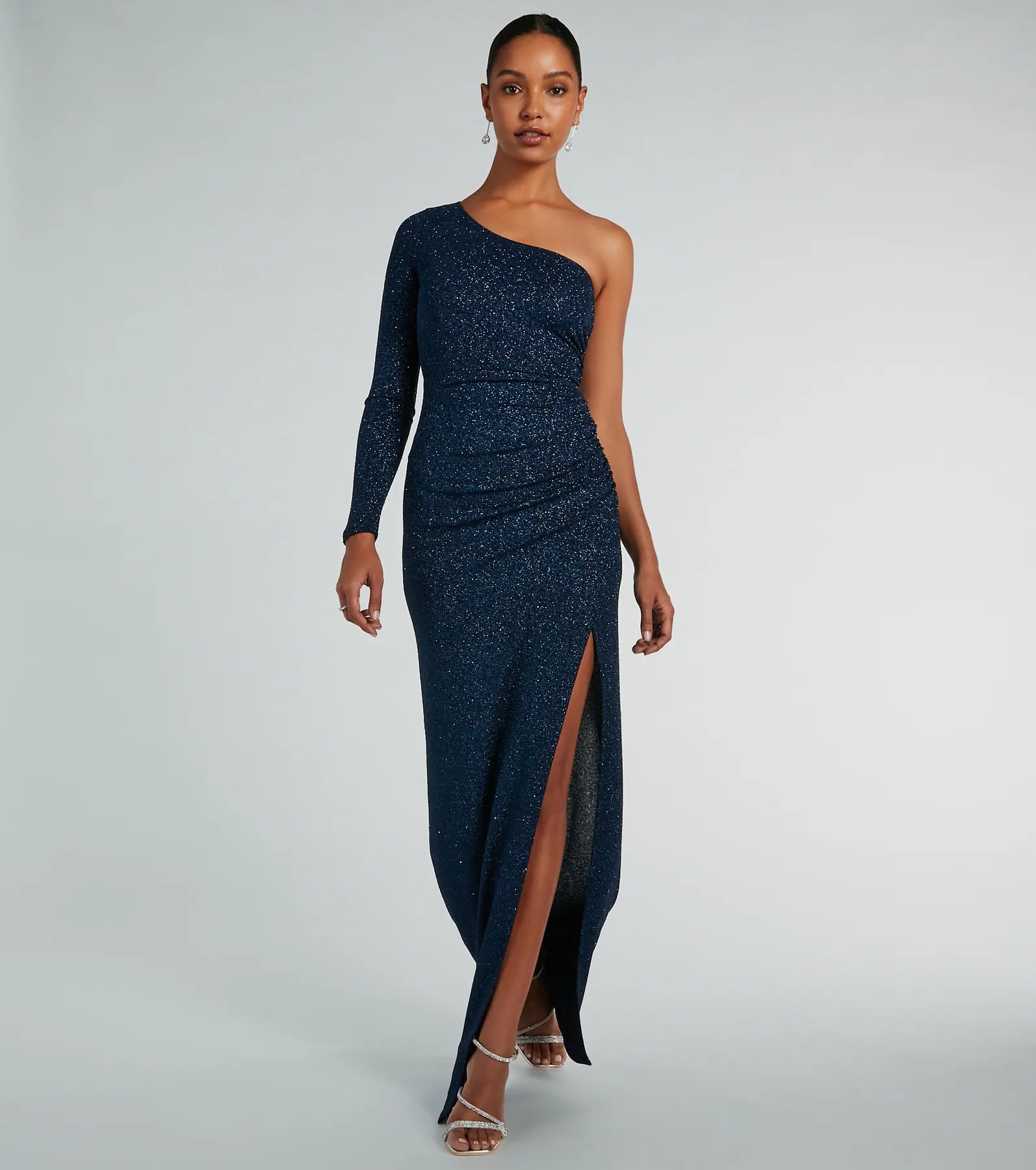 Premium Greta Glitter One-Shoulder Evening Dress