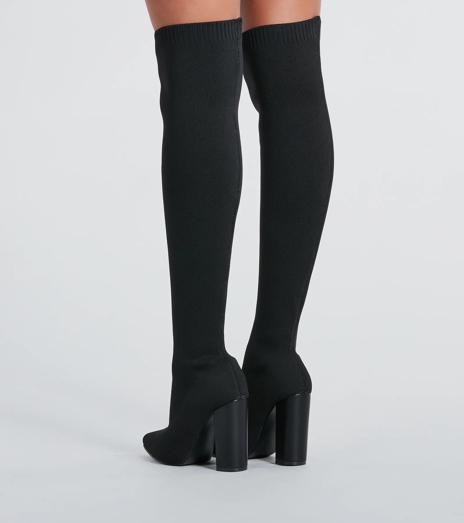 Premium Knit Thigh-High Block Heel Boots for Women