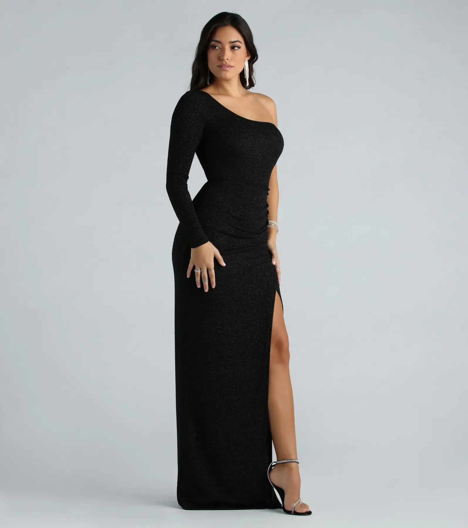 Premium Greta Glitter One-Shoulder Evening Dress