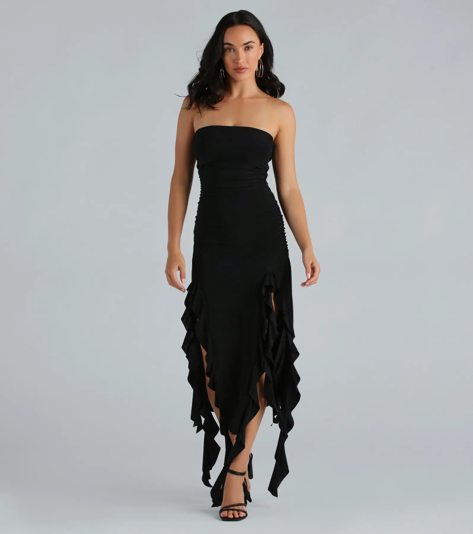 Ultimate Strapless Ruffled Midi Dress - Timeless Elegance for Every Occasion