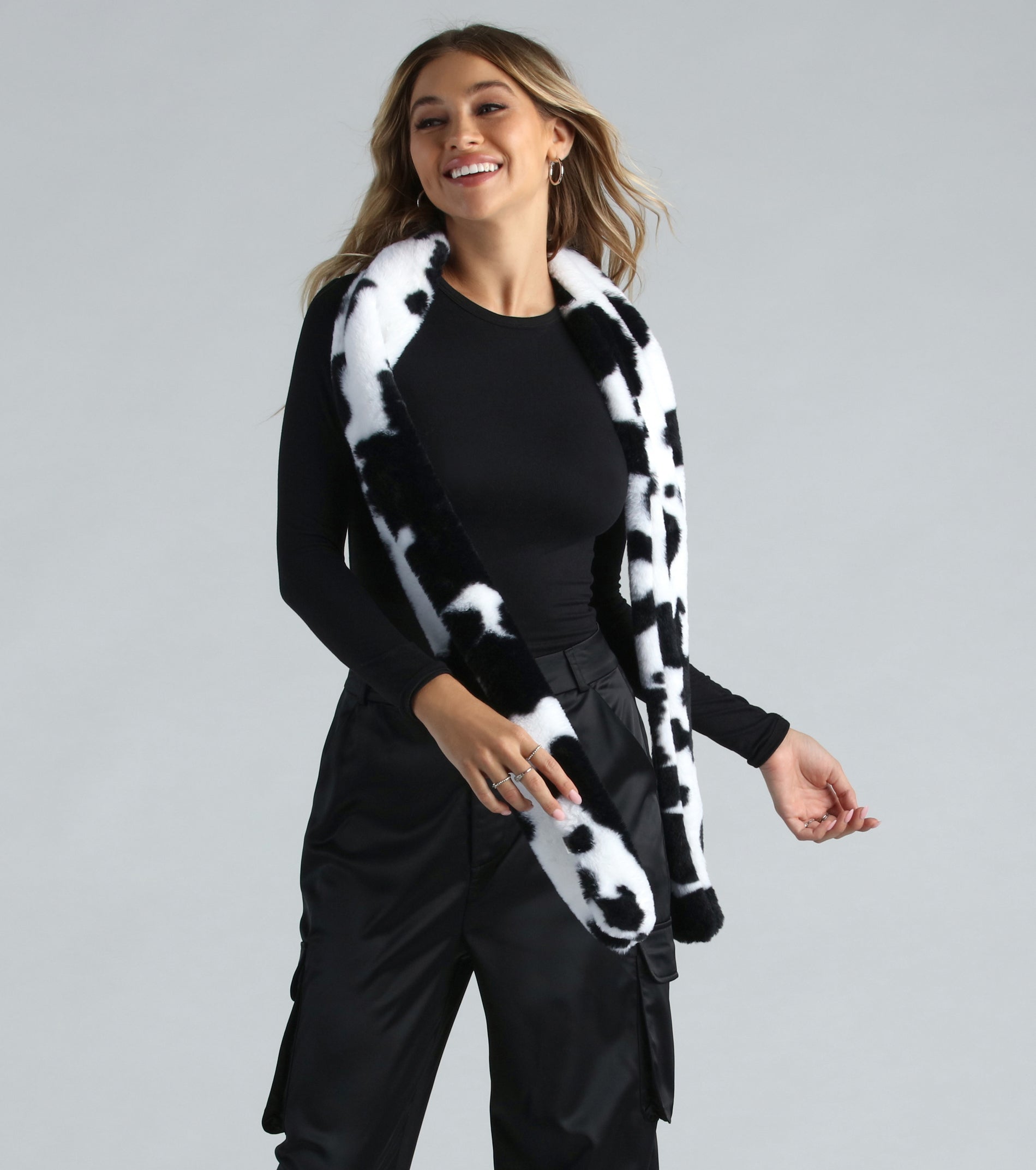 Premium Cow Print Faux Fur Scarf - Ultimate Style Upgrade