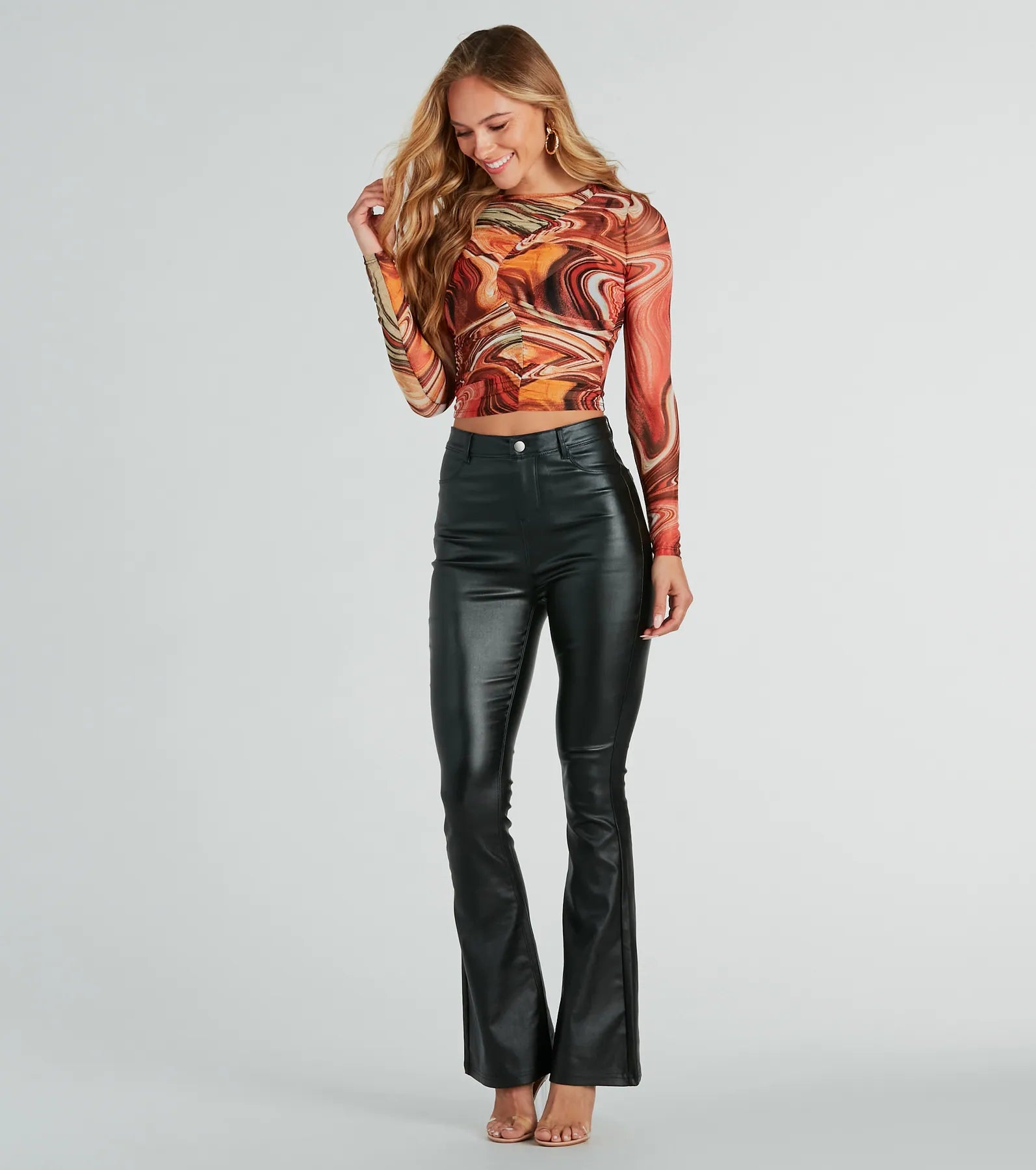 Ultimate Chic Marble Swirl Sheer Mesh Crop Top - Night Out Essential