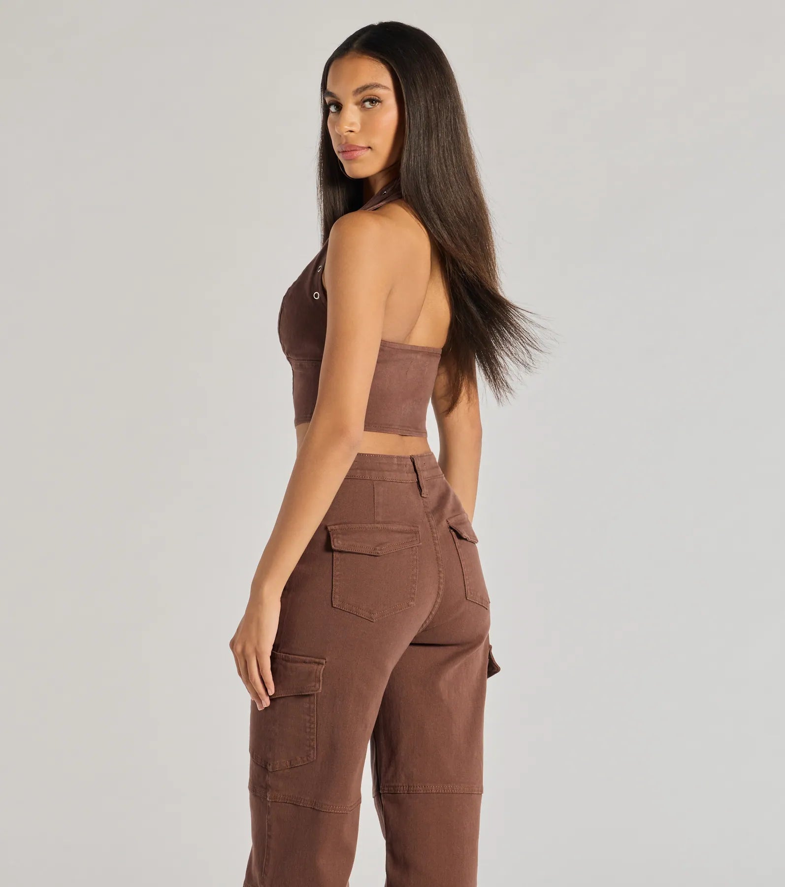 Ultimate Edge Halter Grommet Zip-Up Crop Top