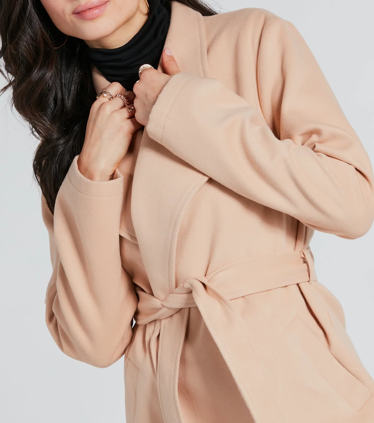 Premium Faux Wool Belted Trench Coat - Urban Charm Edition