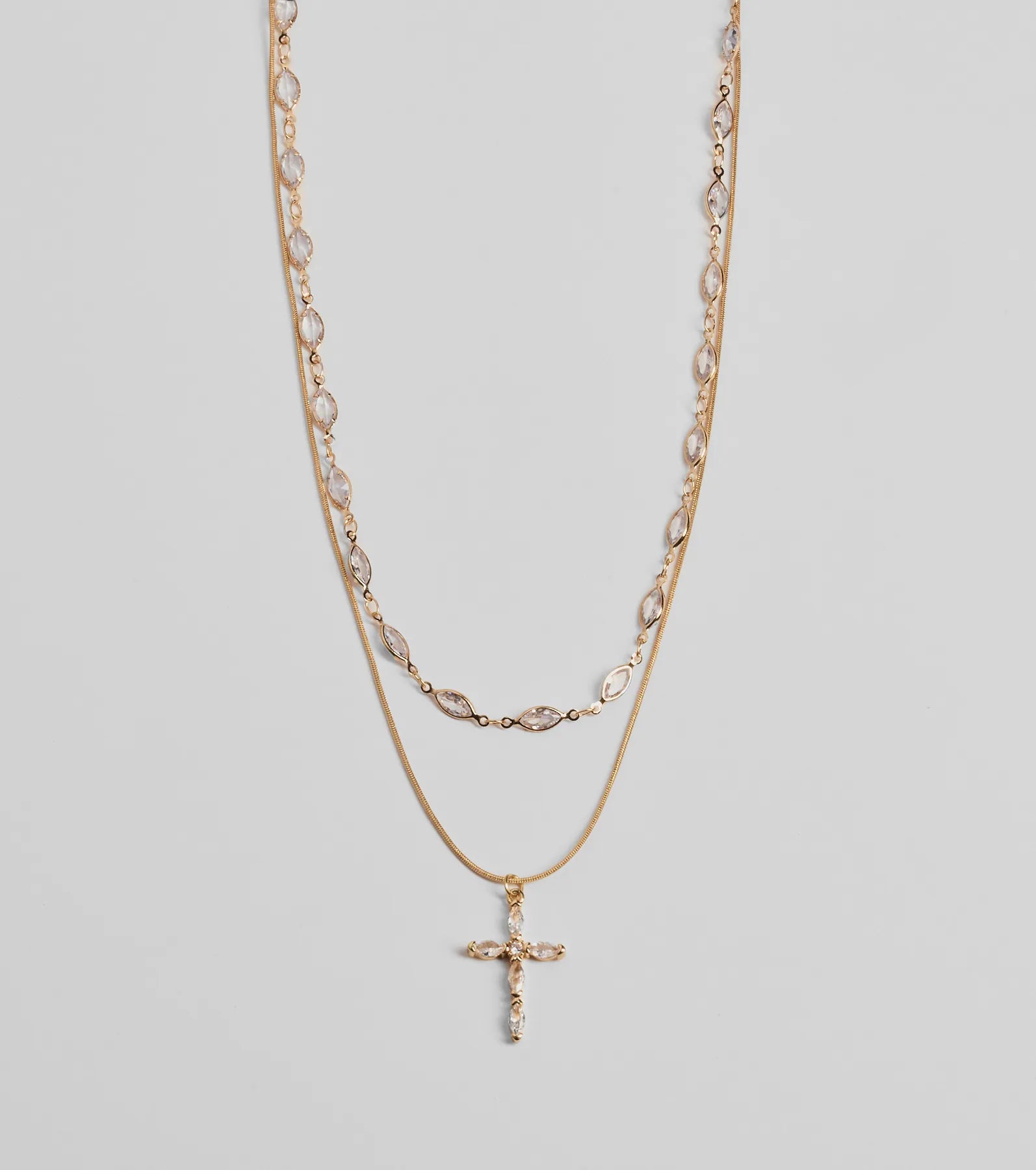 Premium Graceful Shine Layered Cross Charm Necklace