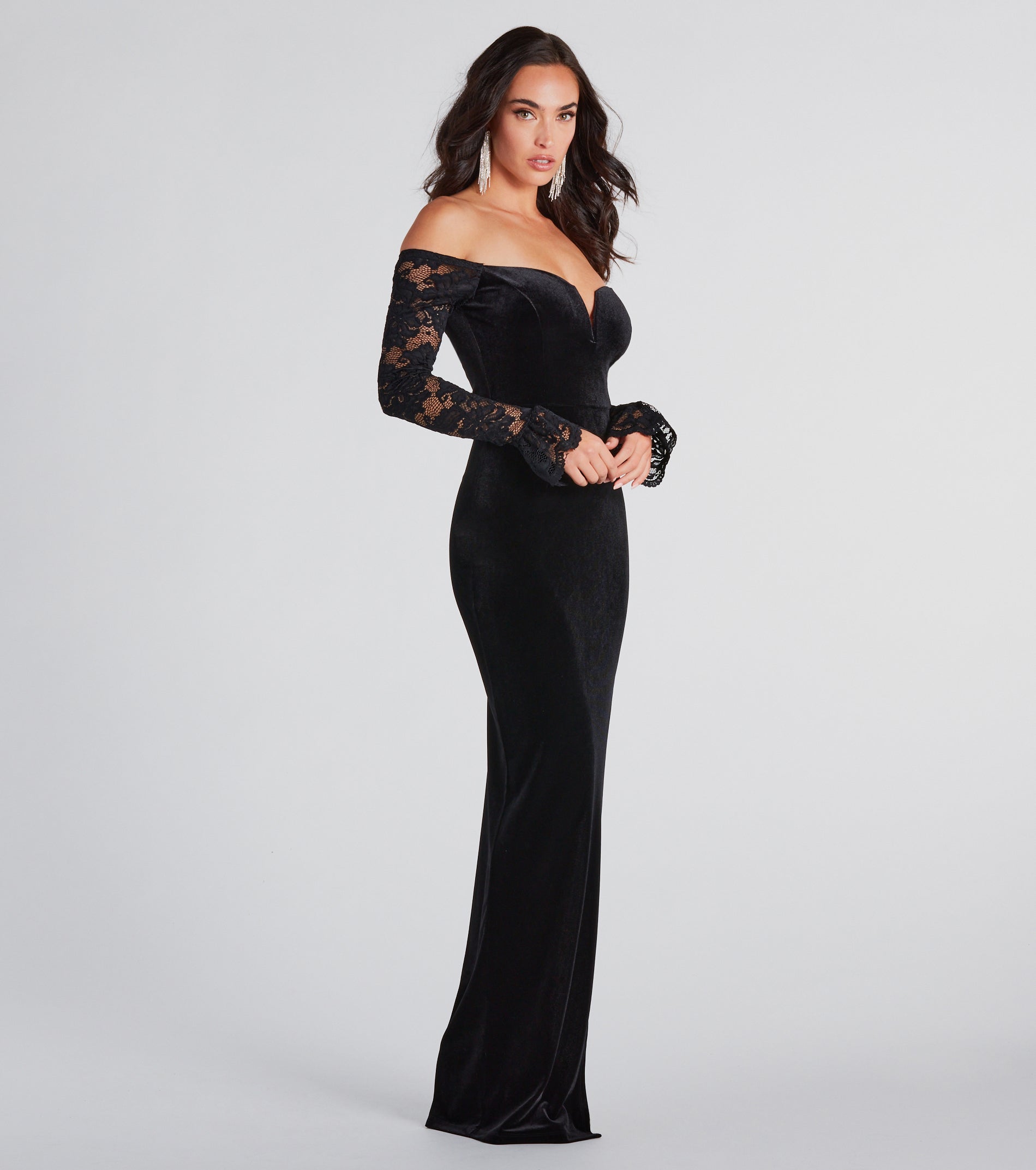 Premium Marley Velvet Lace Sleeve Gown - Ultimate Elegance