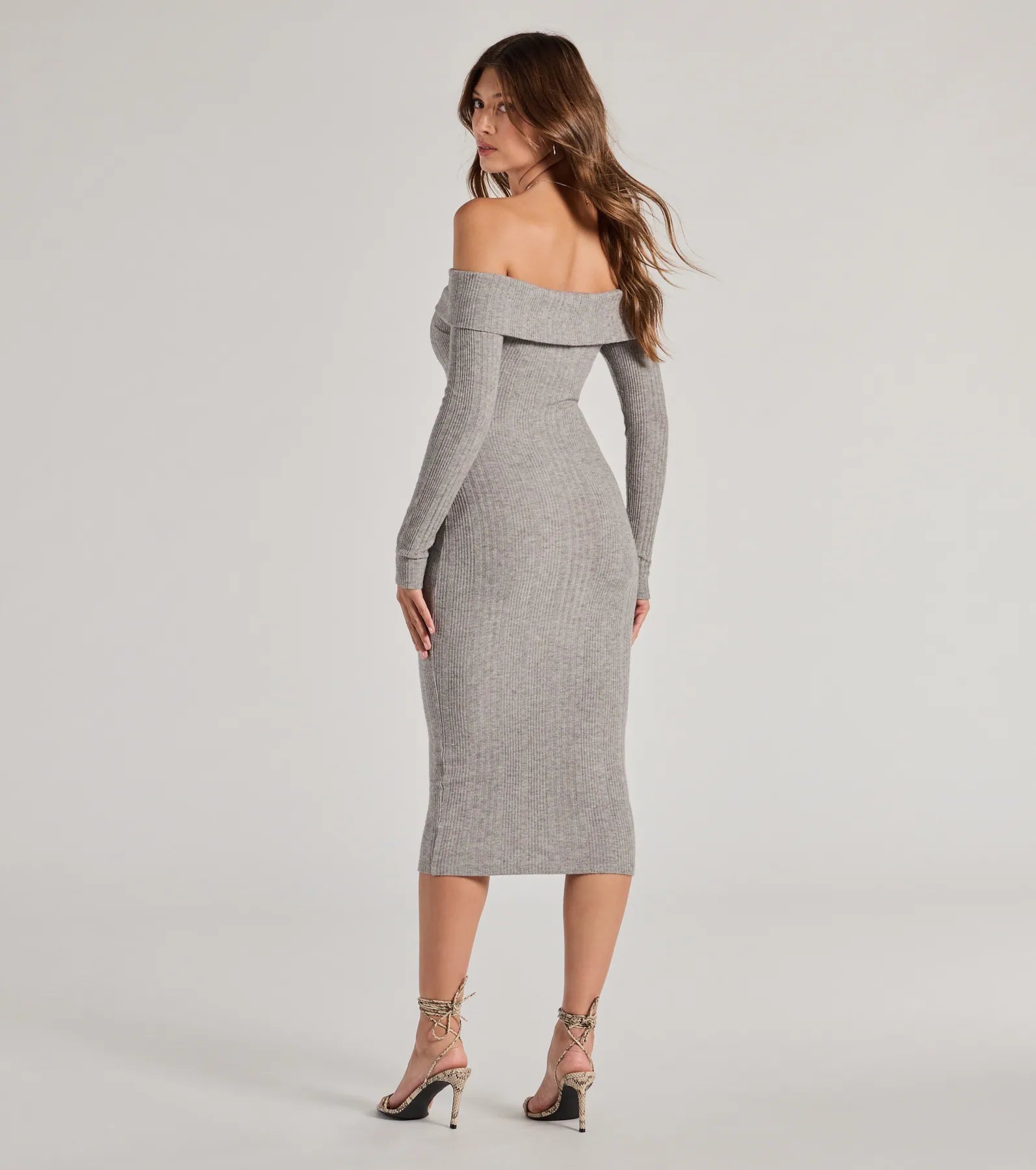 Ultimate Curve-Hugging Ribbed Knit Off-The-Shoulder Dress