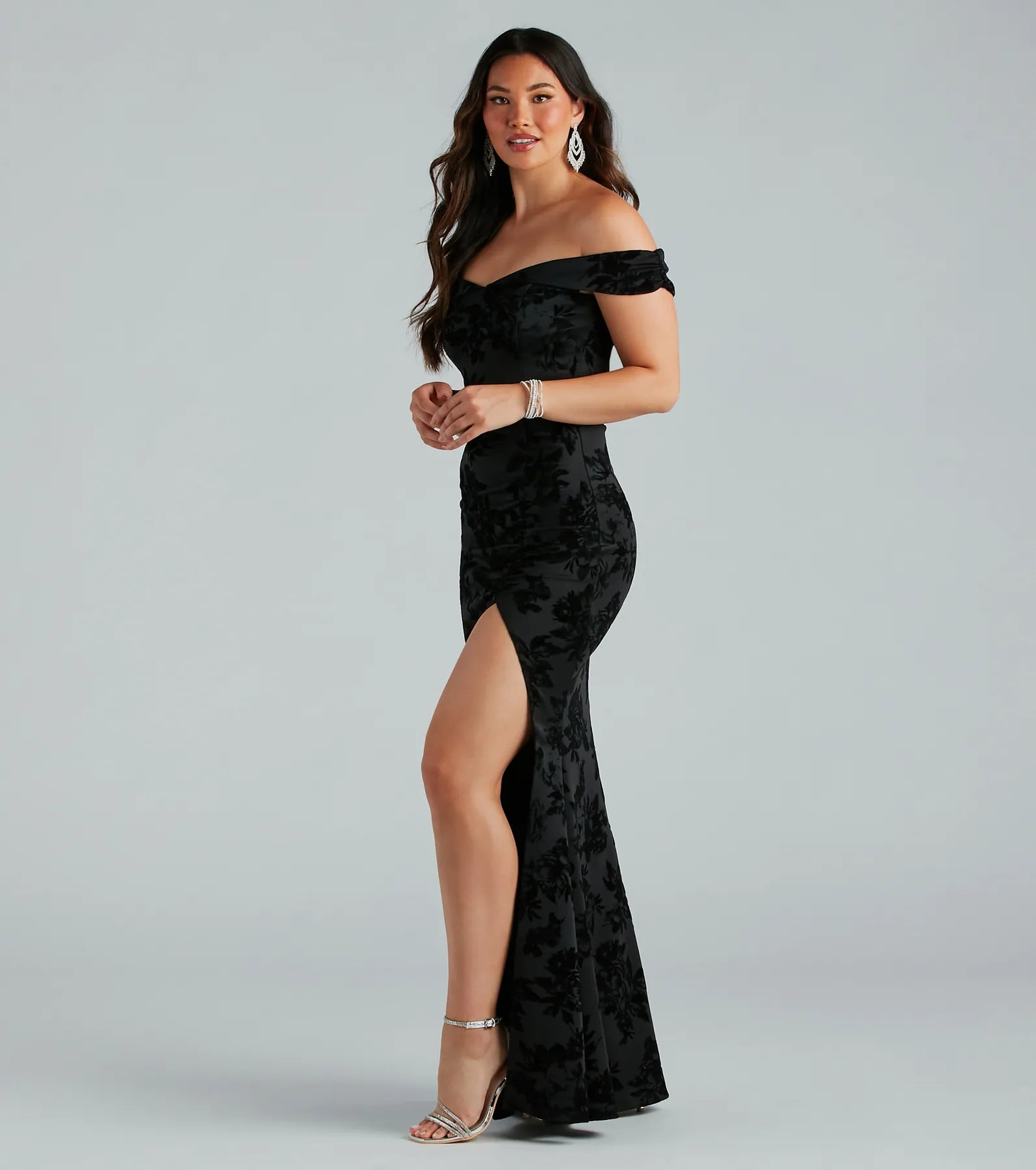 Premium Darcey Flocked Velvet Mermaid Gown - Ultimate Elegance for Black Tie Events