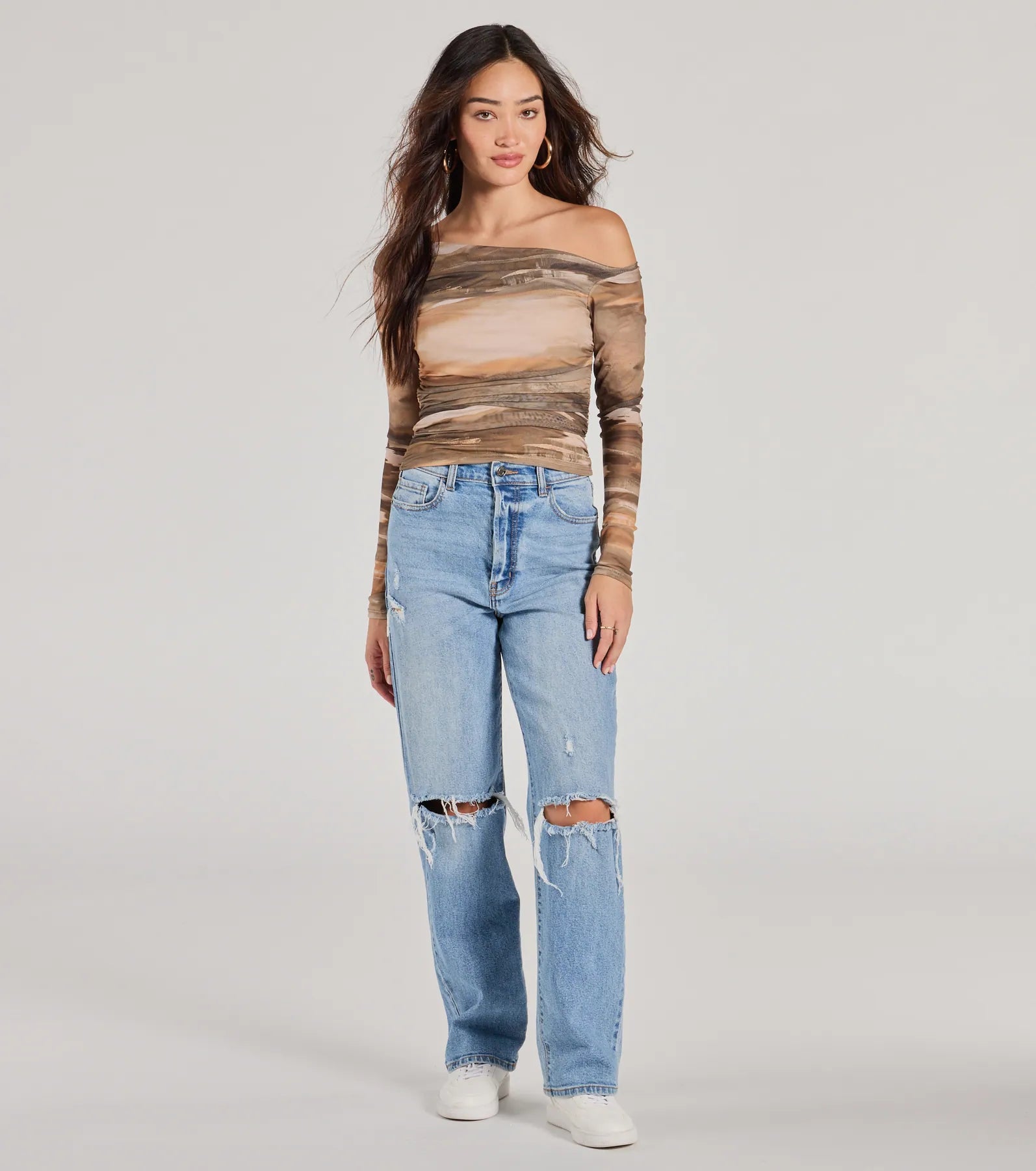 Ultimate Chic Abstract Mesh Off-Shoulder Top