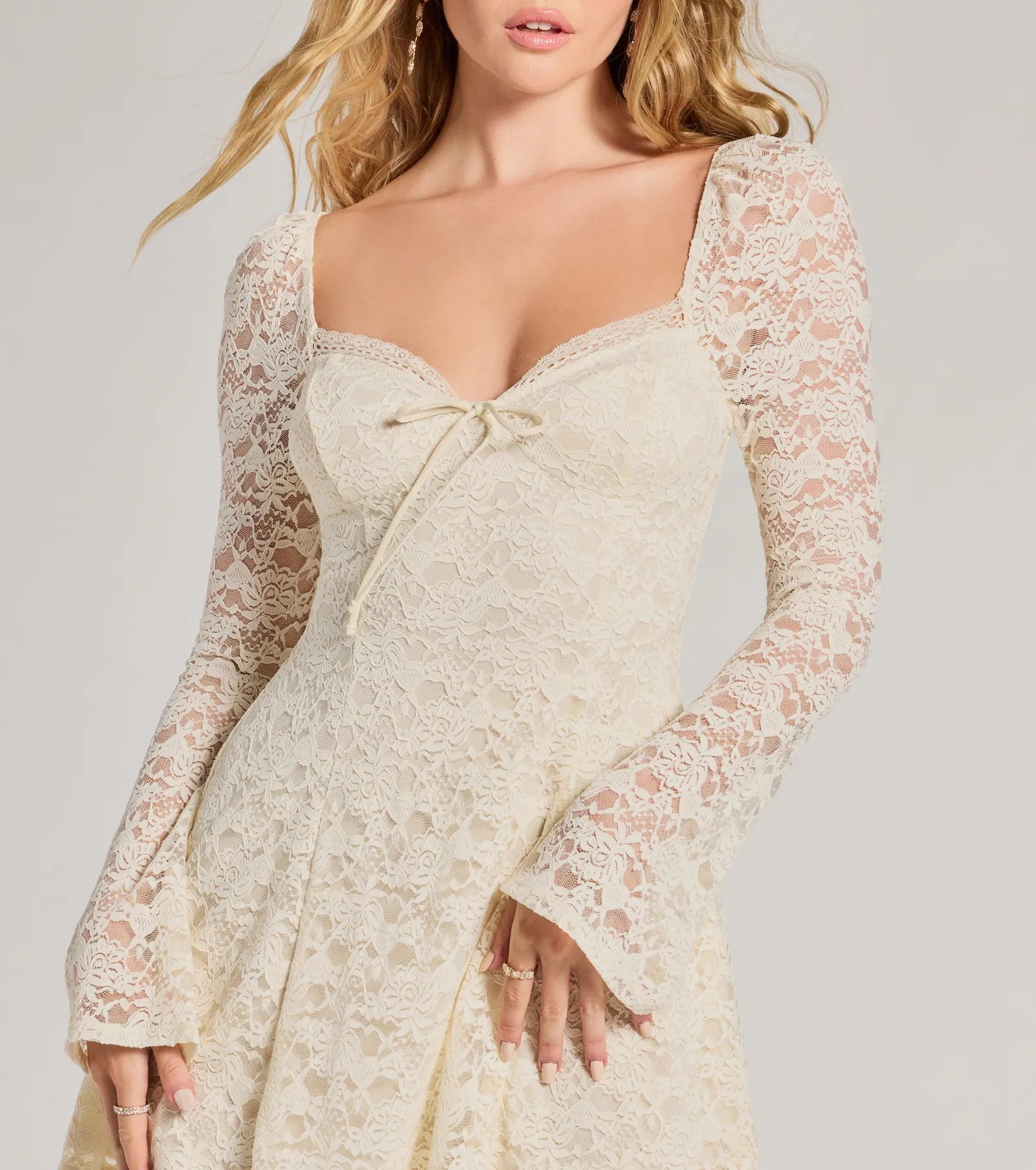 Ultimate Romance Lace Mini Dress – Elegant A-Line with Sheer Sleeves