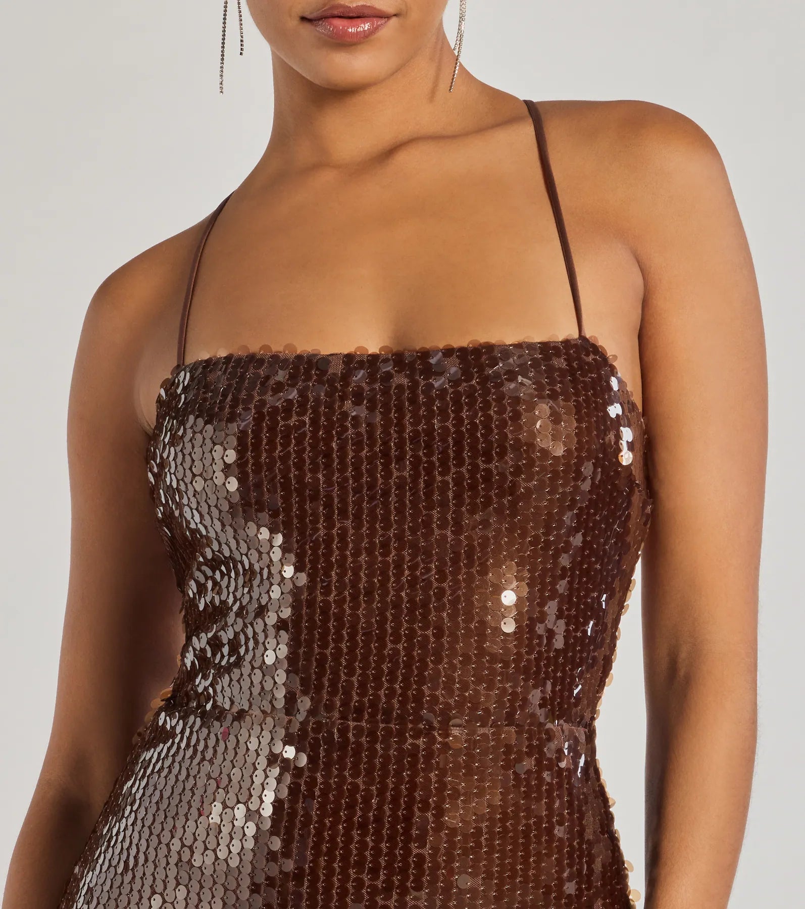 Premium Naya Lace-Up Sequin Glamour Dress