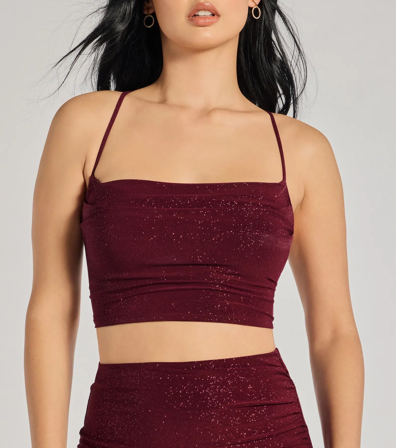 Ultimate Glitzy Affair Cowl Neck Glitter Crop Top