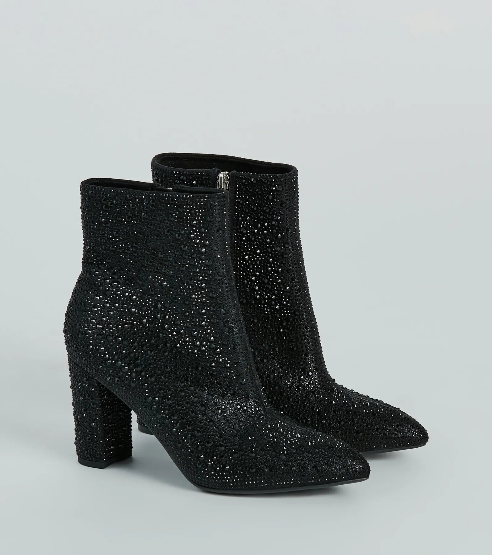 Ultimate Glam Rhinestone Block Heel Ankle Boots - Sparkle Mode