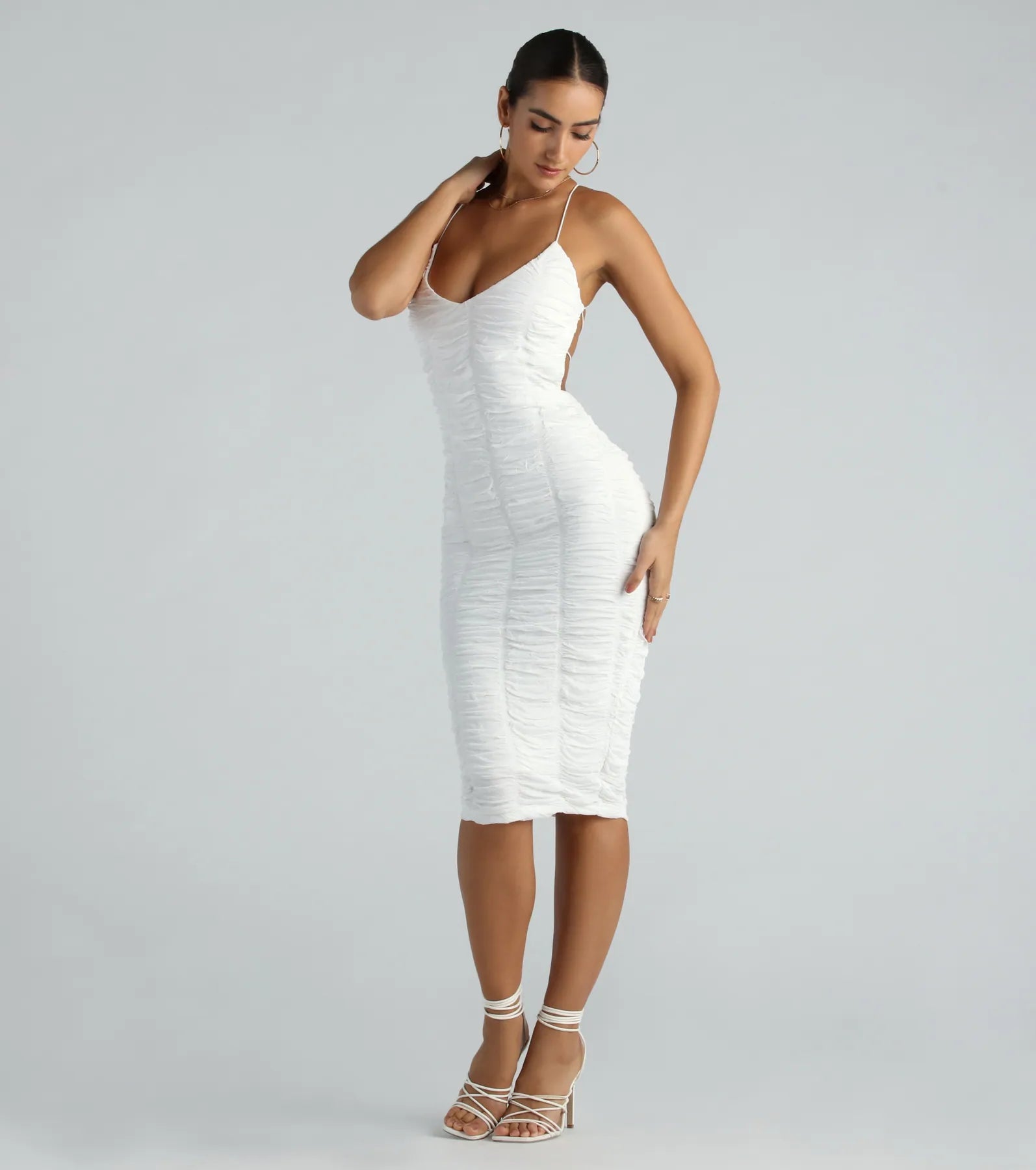 Graciela Premium Ruched Strappy Midi Dress for Special Occasions