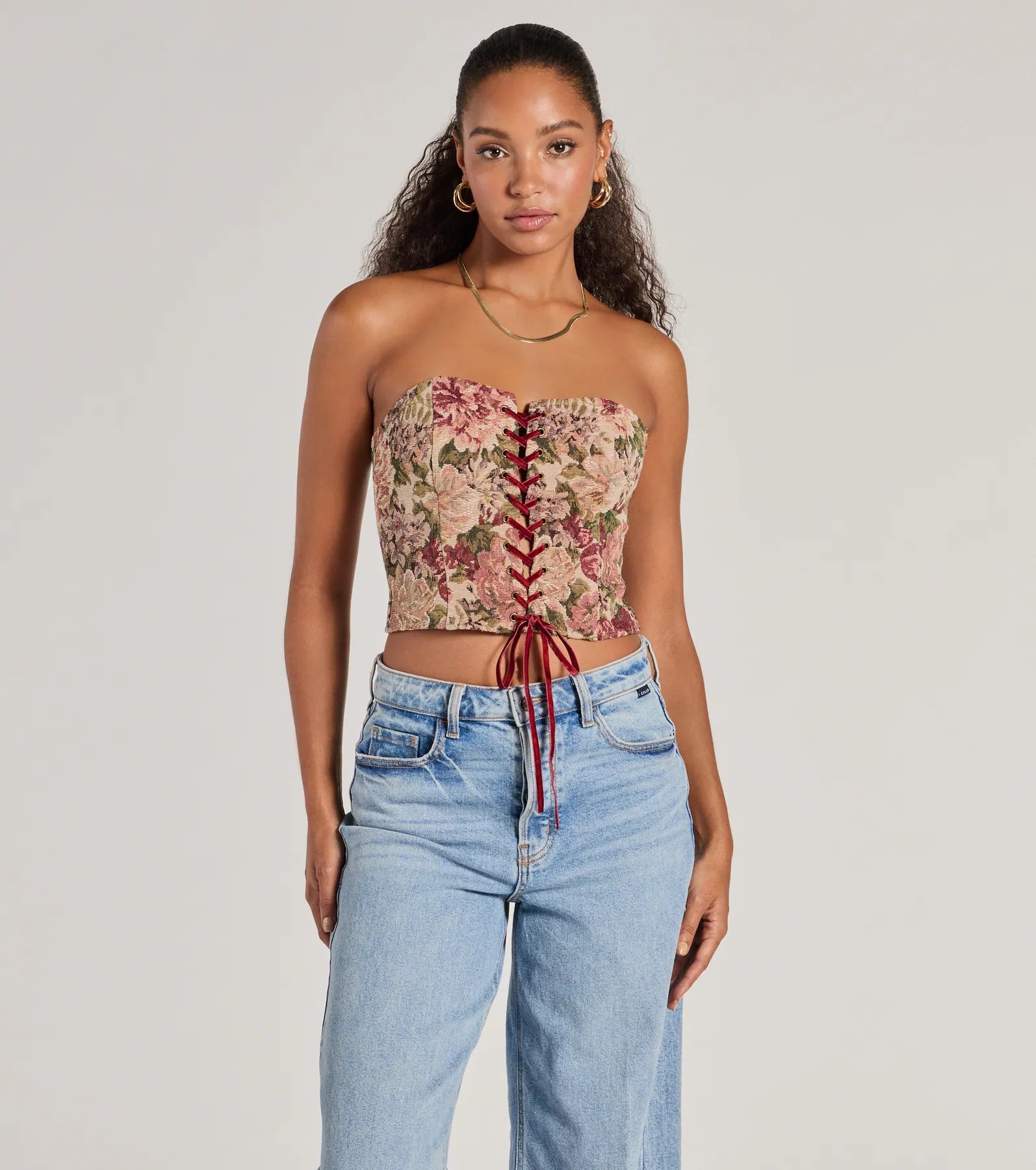 Premium Blooming Beauty Lace-Up Corset Top