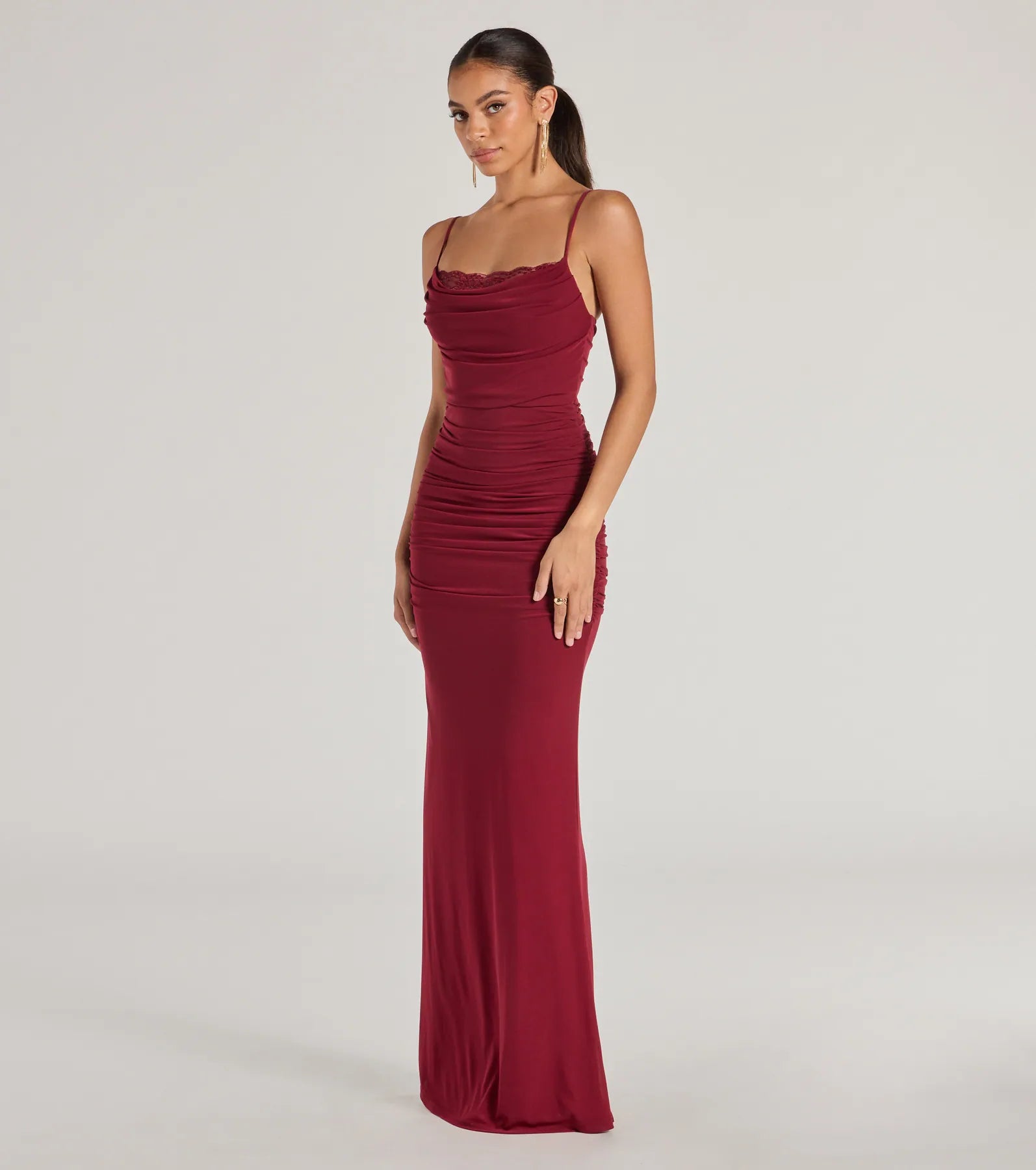 Premium Julane Cowl Neck Ruched Formal Dress