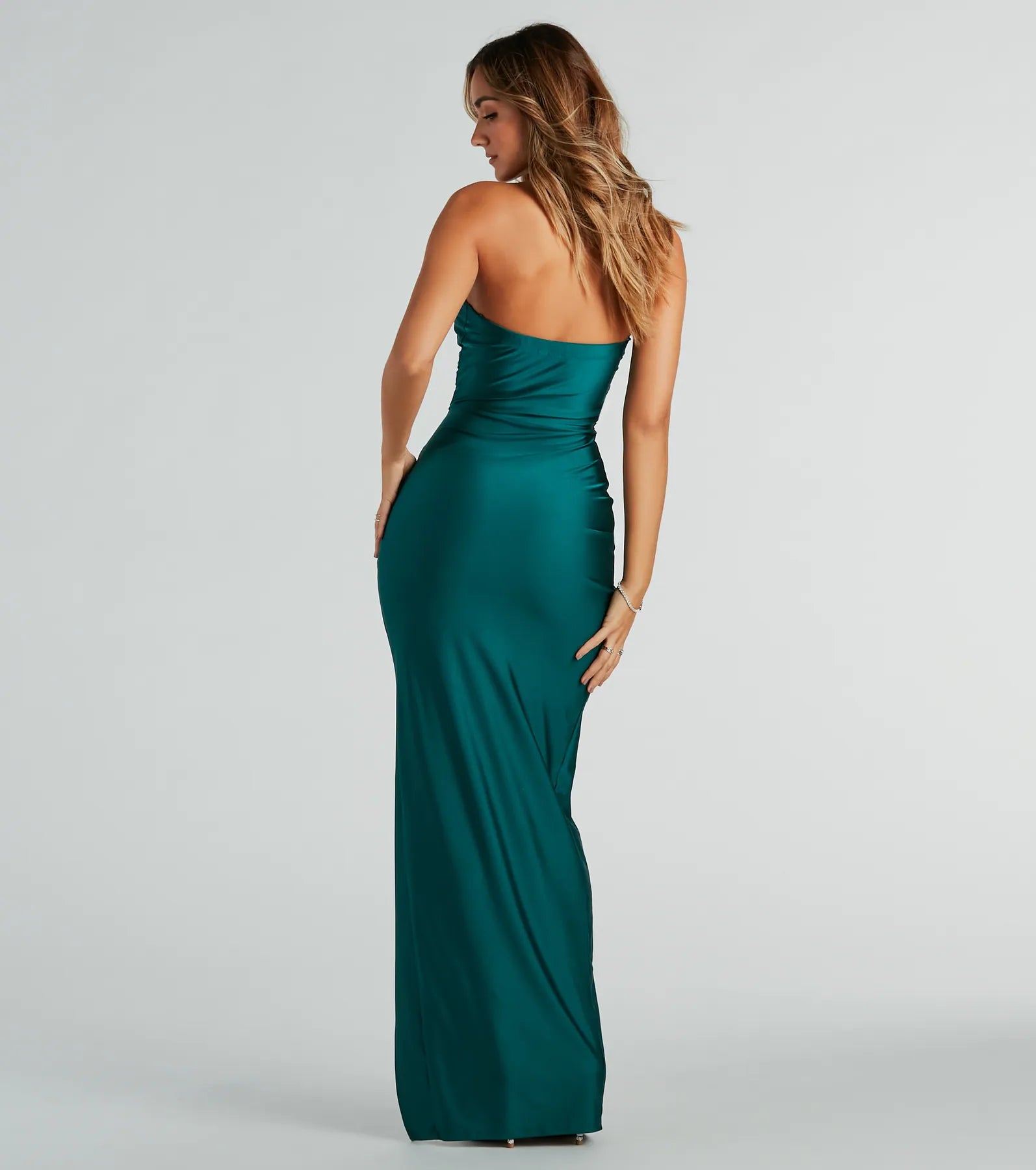 Premium Darianka Elegant Strapless Long Dress with High Slit