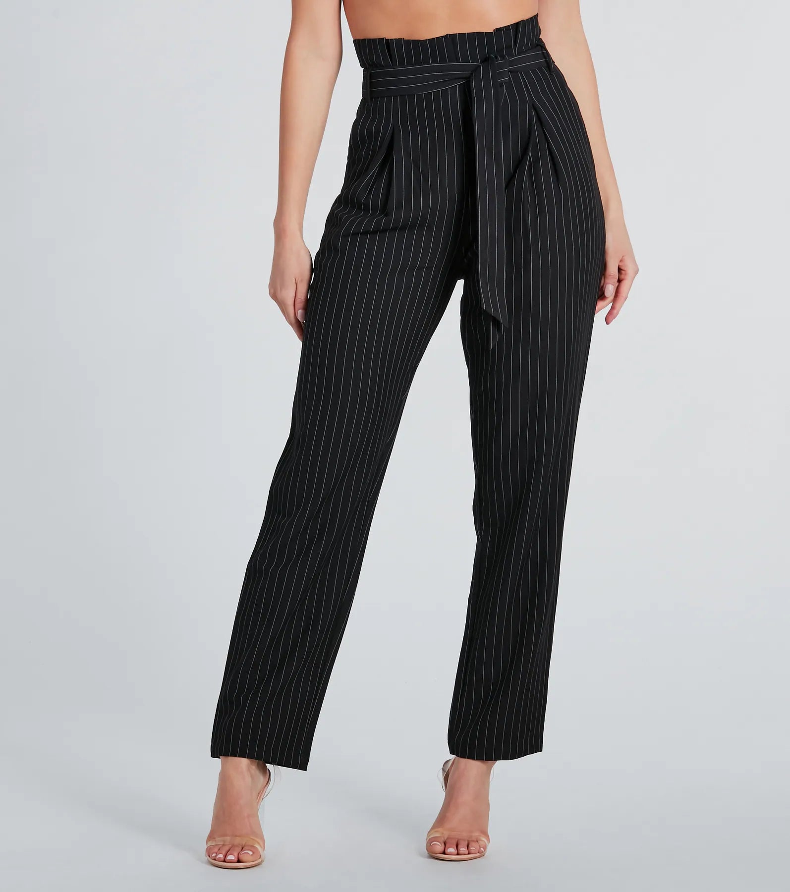 Premium Pinstripe Paperbag Pants - Ultimate Chic Fit