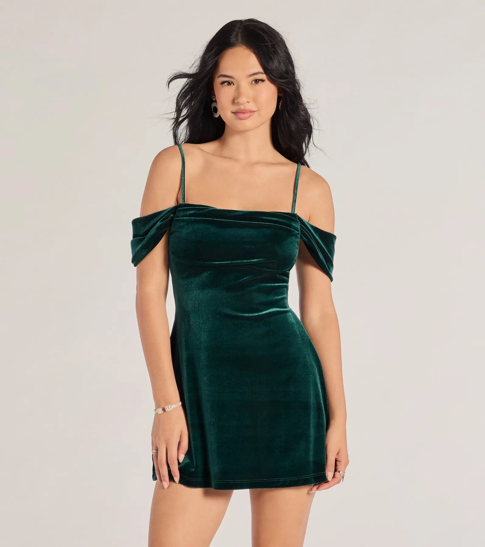 Premium Luxe Velvet Cold-Shoulder Party Dress