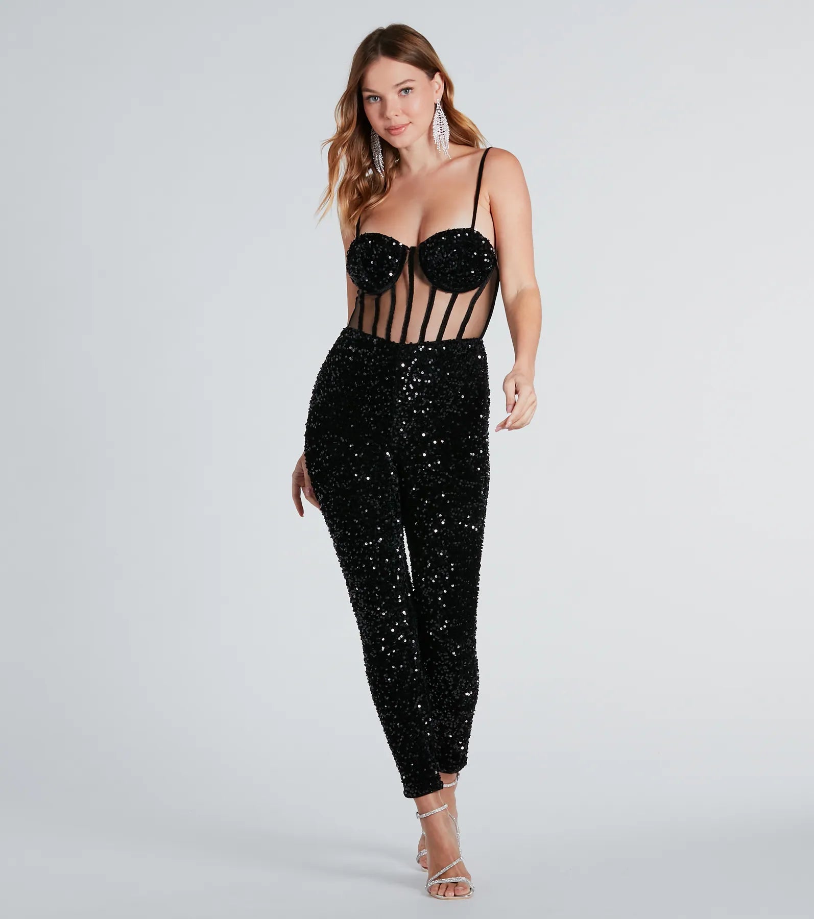 Premium Sequin Corset Velvet Jumpsuit - Ultimate Party Wear