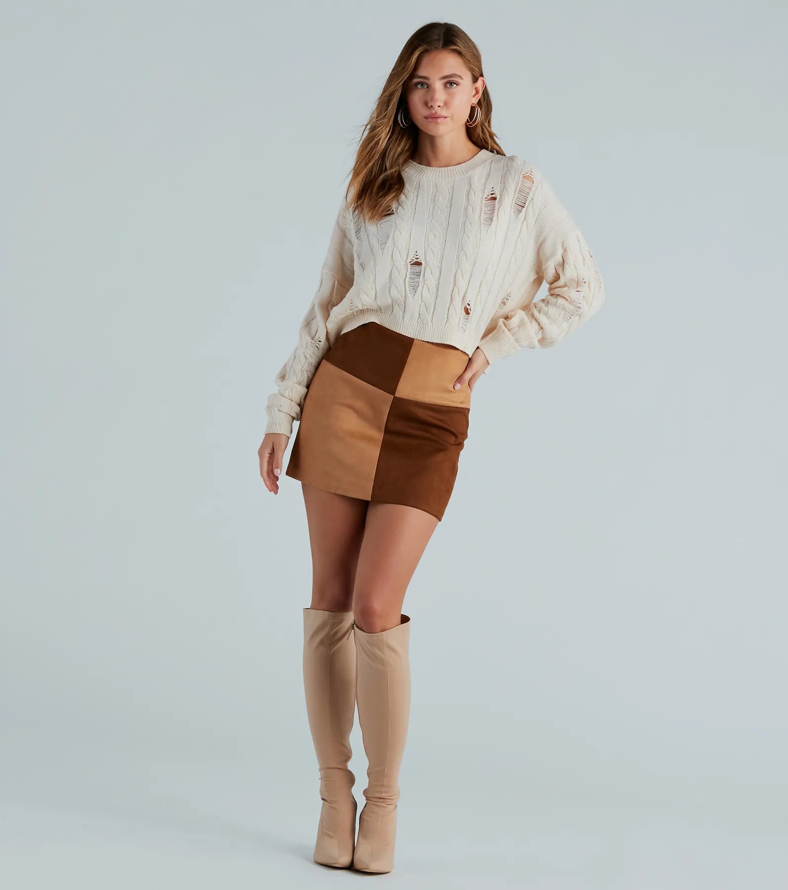 Ultimate Fall Faux Suede Mini Skirt - Premium Checkered Style