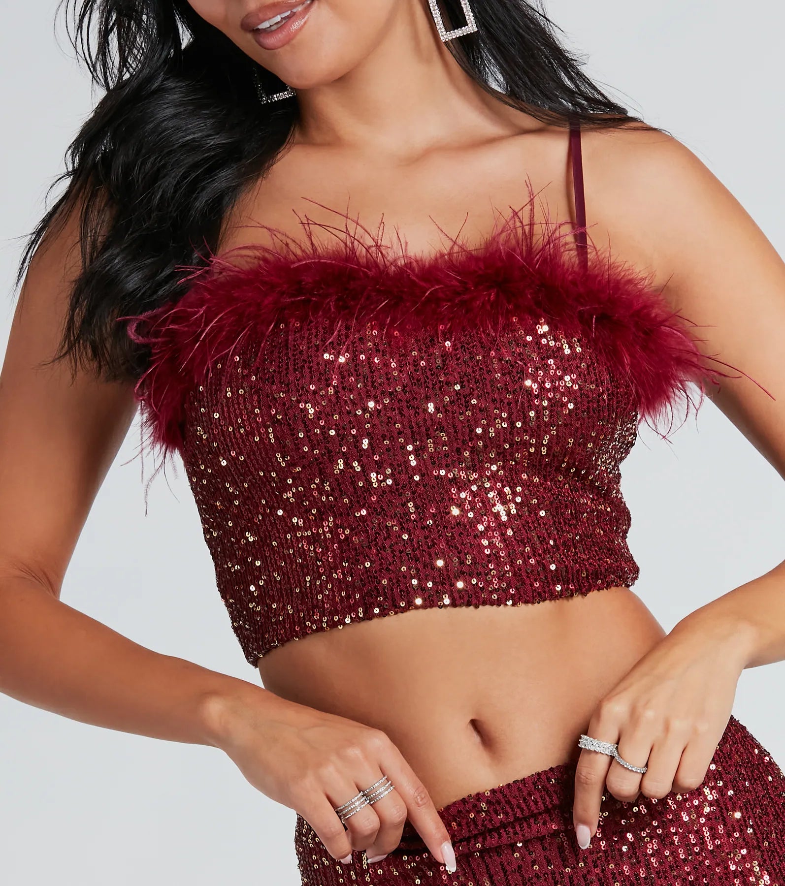 Ultimate Glam Sequin Marabou Crop Top