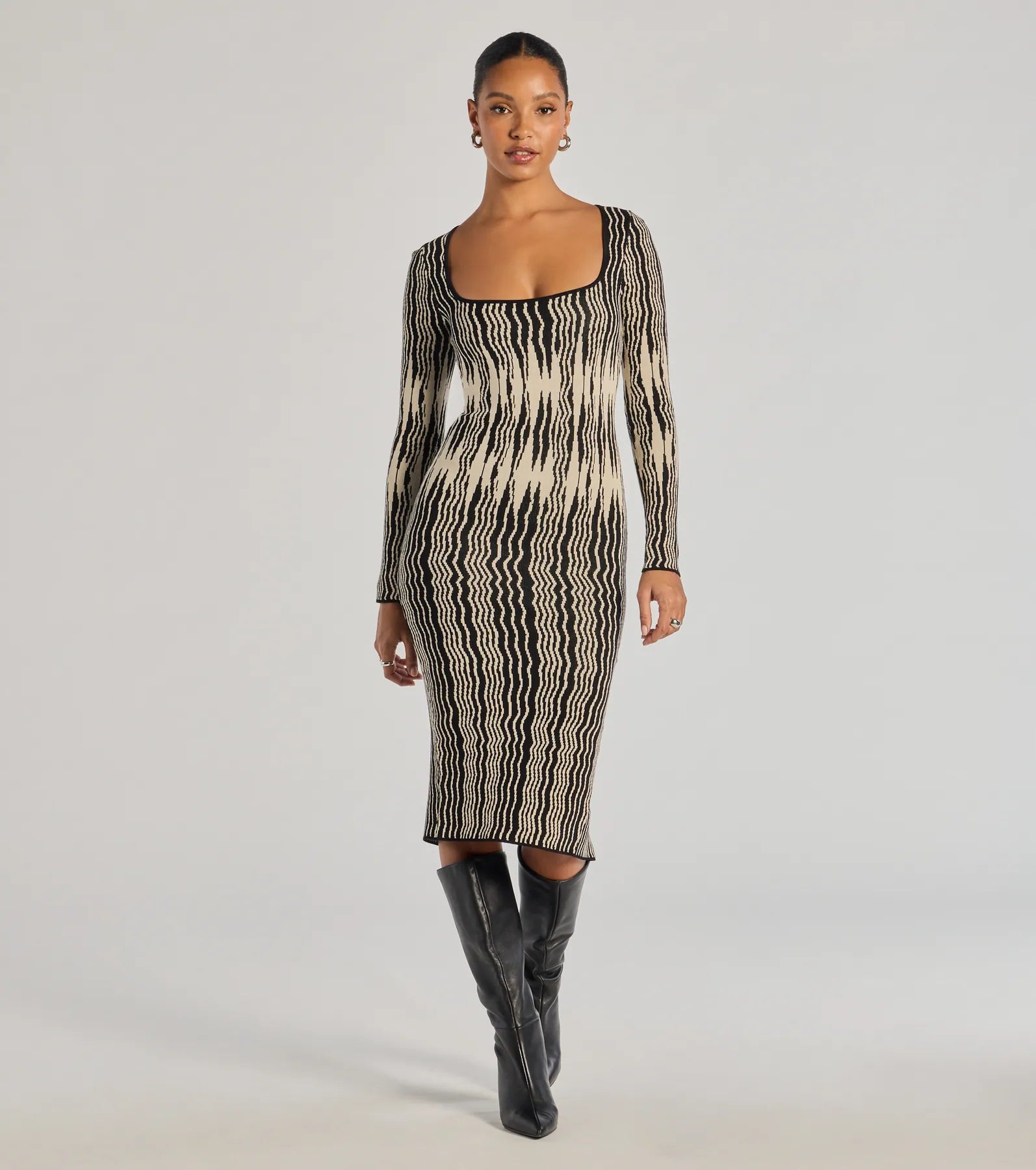 Ultimate Abstract Striped Knit Midi Dress - Bold & Trendy