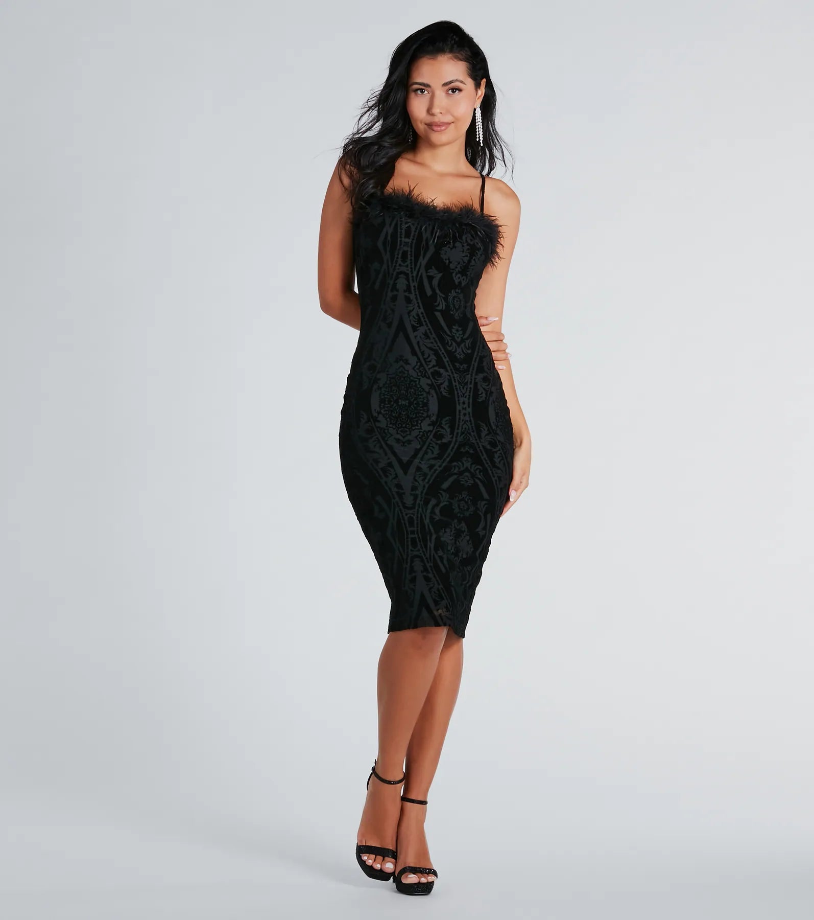 Premium Roselyn Velvet Flocked Mesh Cocktail Dress