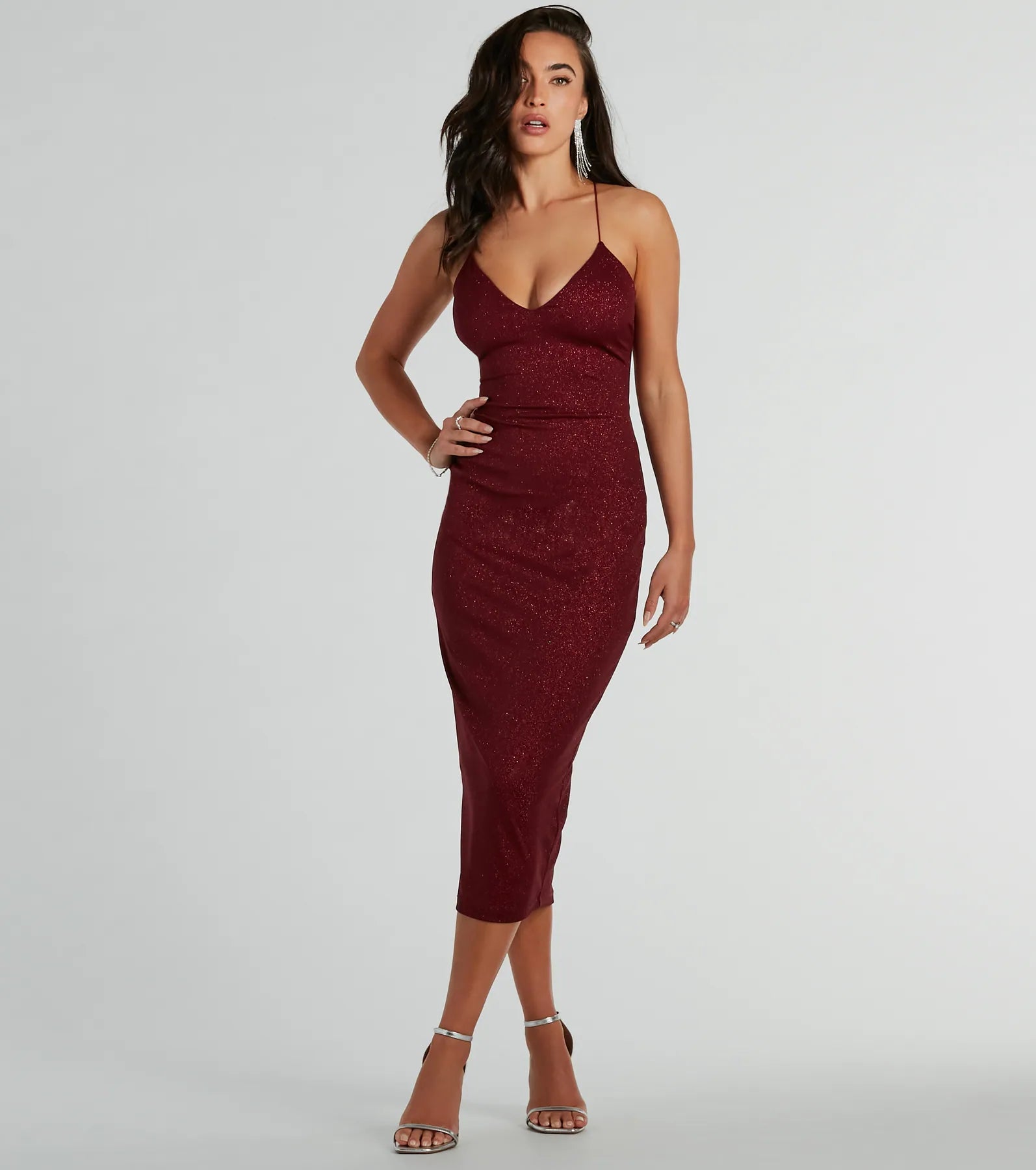 Premium Lynn Strappy Back Glitter Midi Dress - Ultimate Elegance