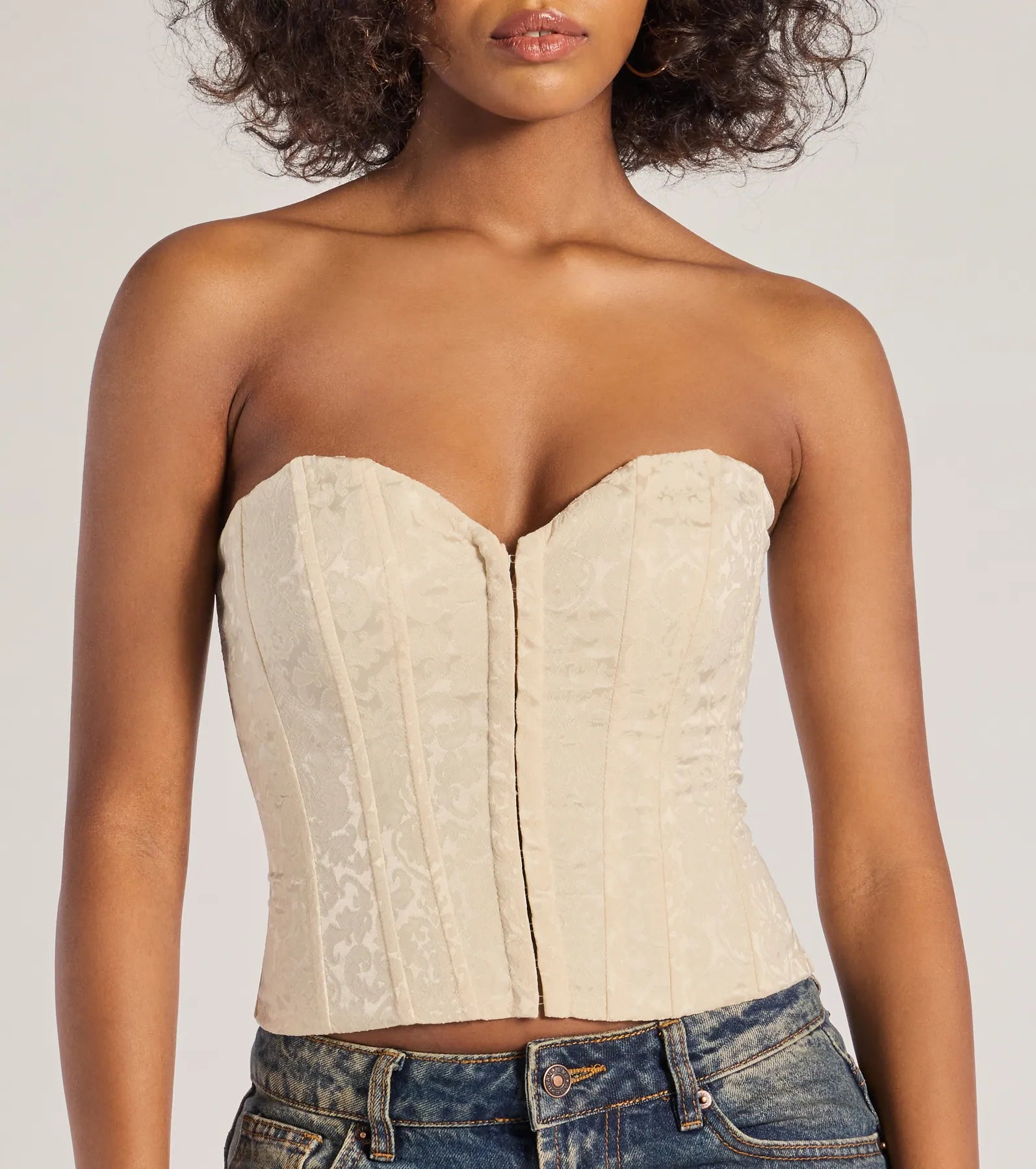 Ultimate Chic Satin Corset Top - Strapless Brocade Design