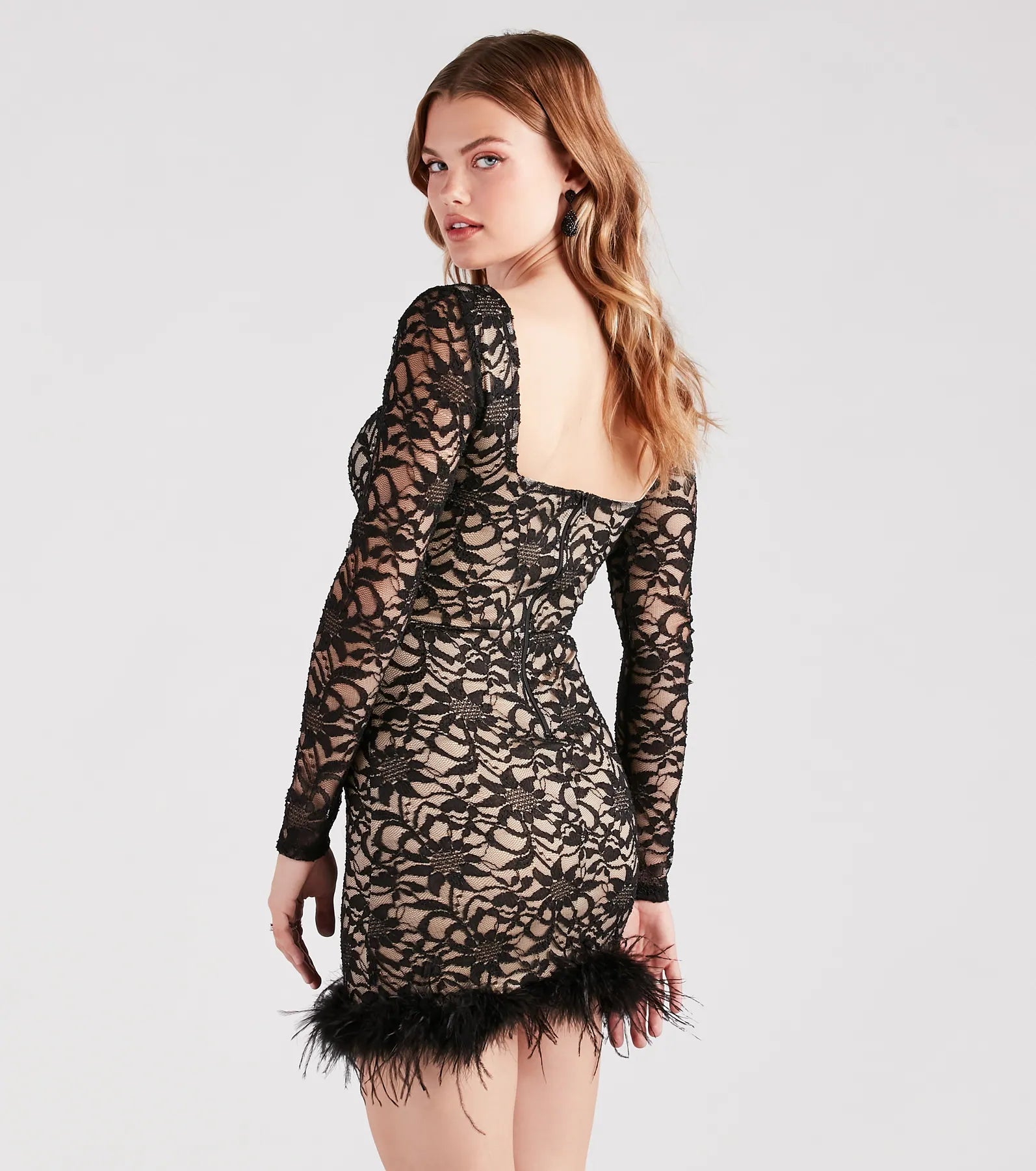 Premium Natasha Lace Feather Mini Dress - Ultimate Elegance