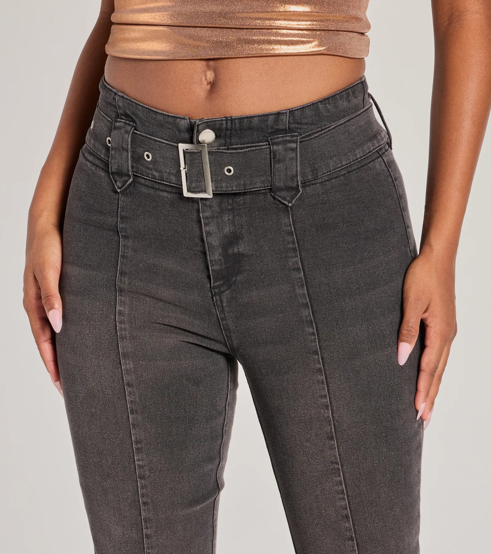 Ultimate Cool-Girl Era Belted Flare-Leg Jeans - Premium Denim Style