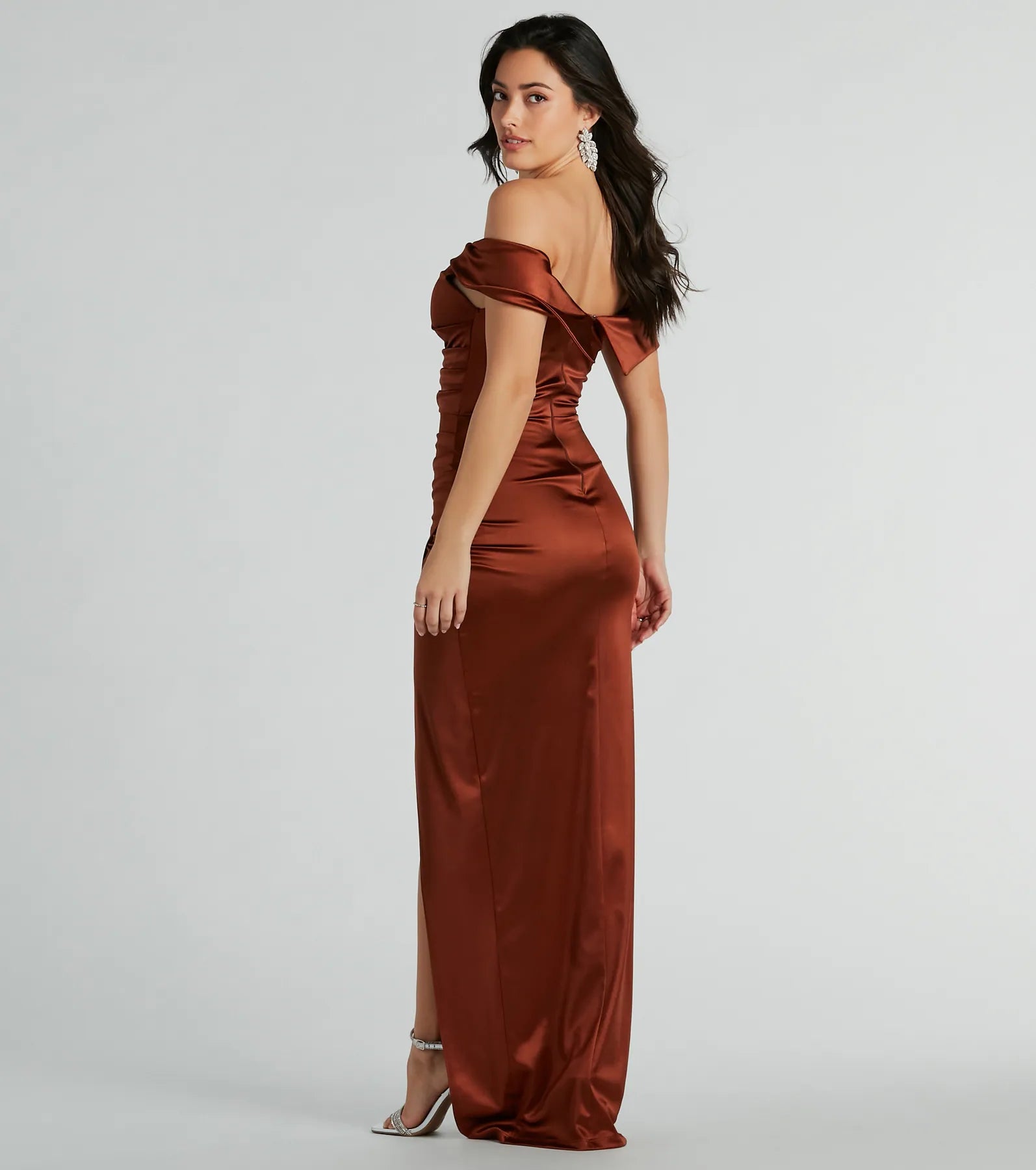 Maeva Premium Satin Off-The-Shoulder Evening Gown