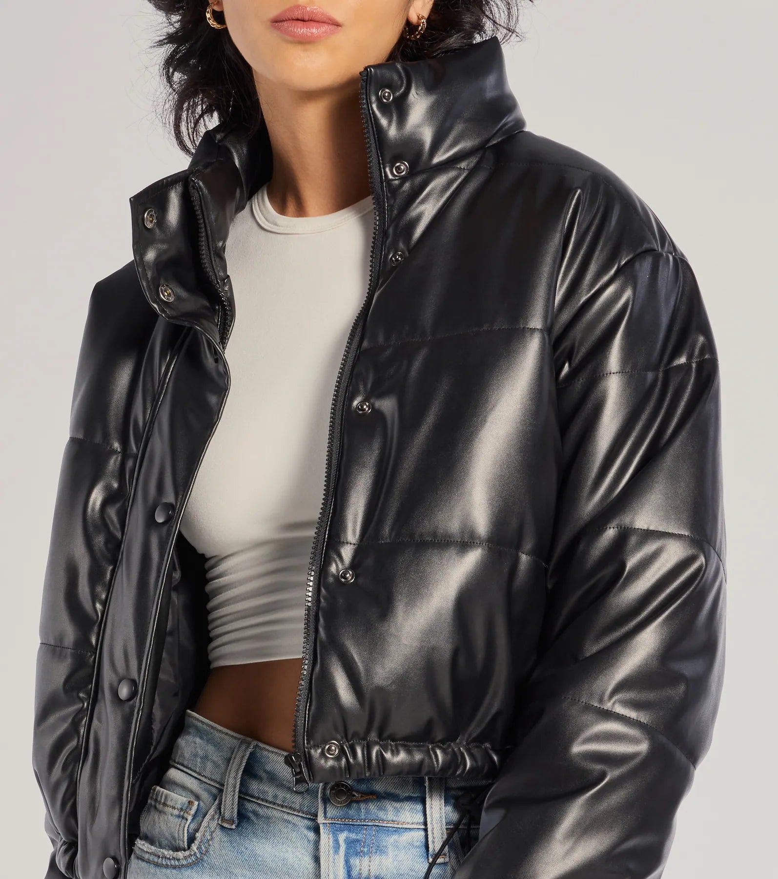 Ultimate Sleek Faux Leather Puffer Jacket - Cozy & Stylish