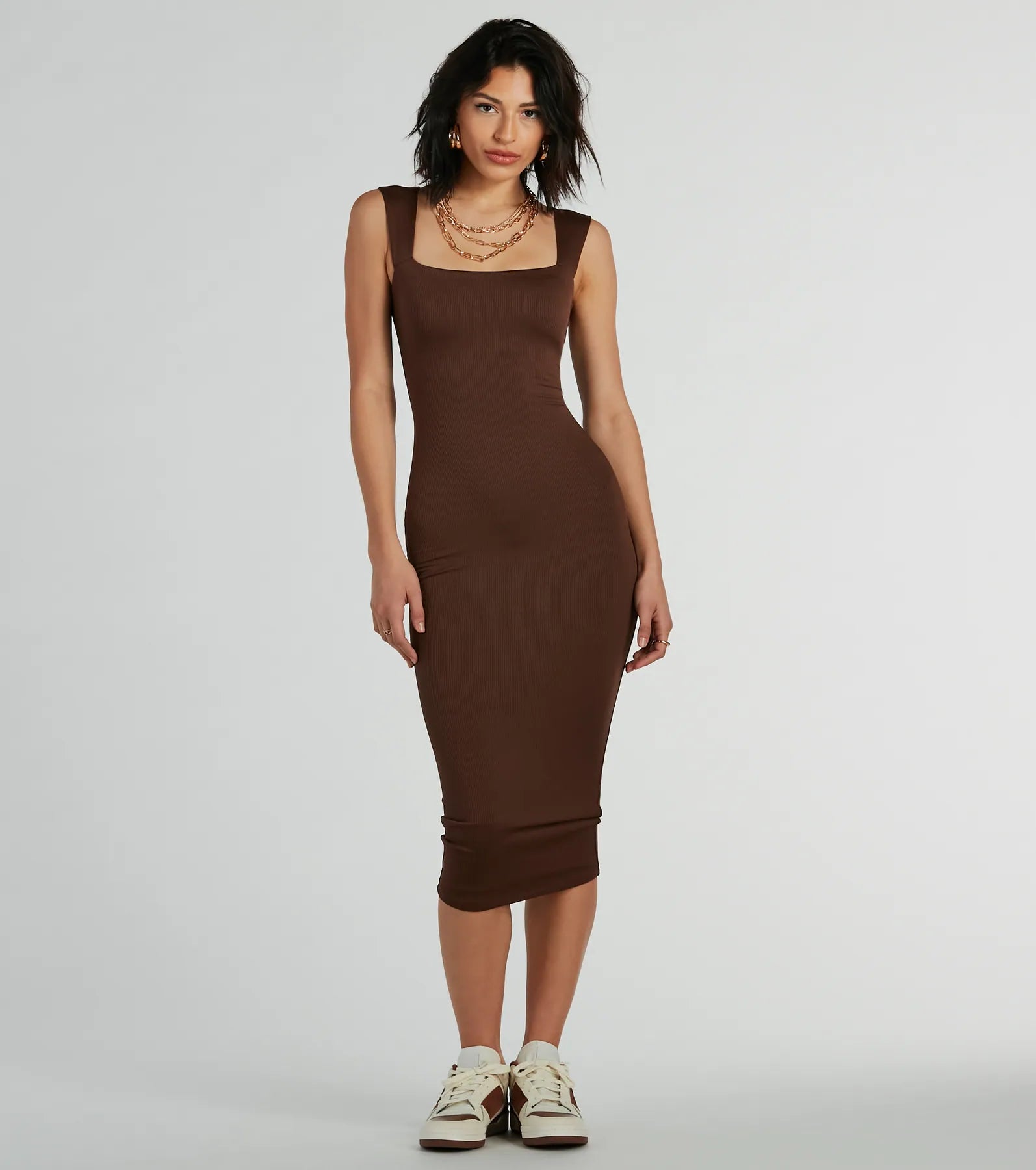 Ultimate Smooth Silhouette Square Neck Midi Dress