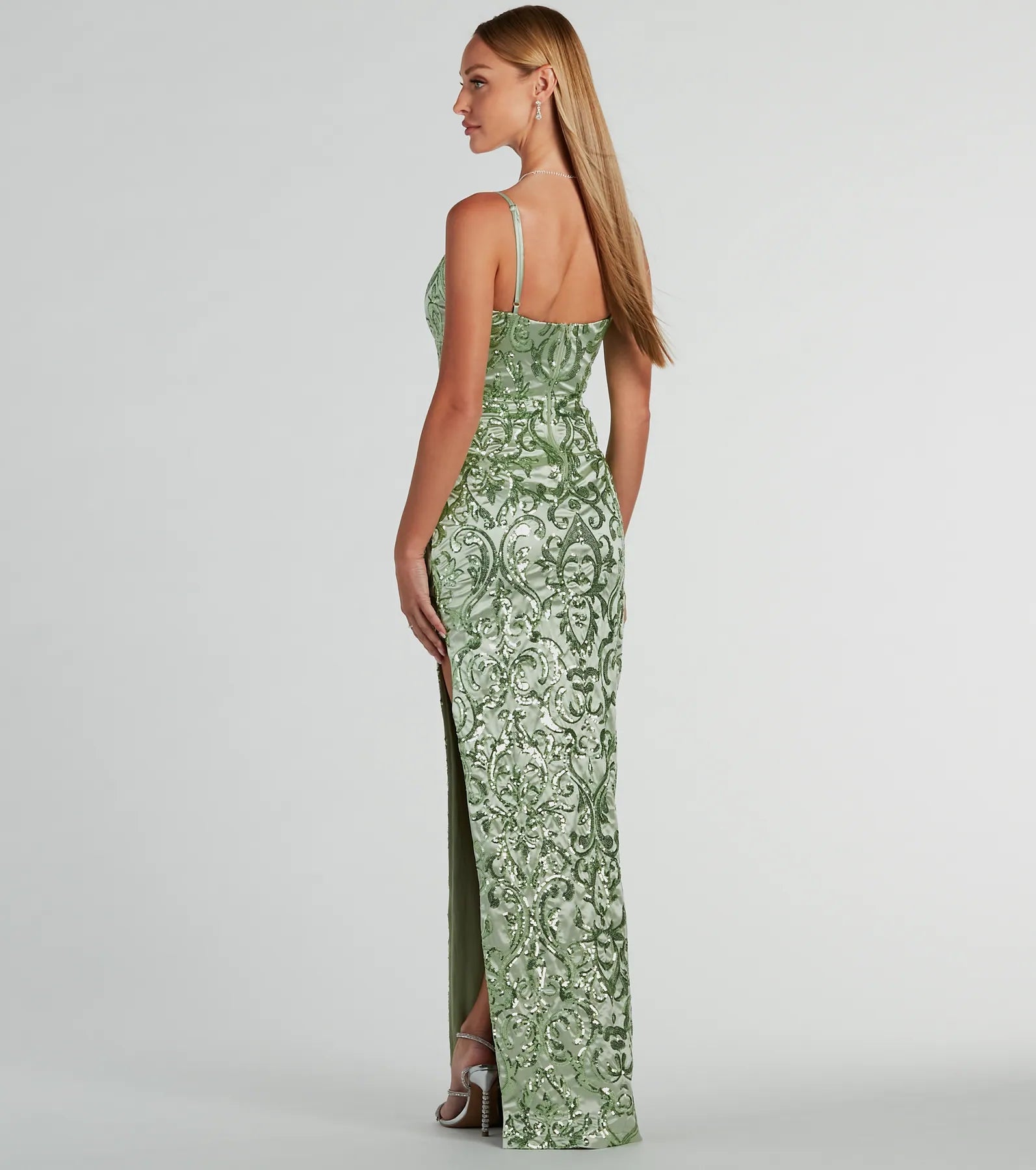 Alessia Premium Square Neck Sequin Satin Evening Gown