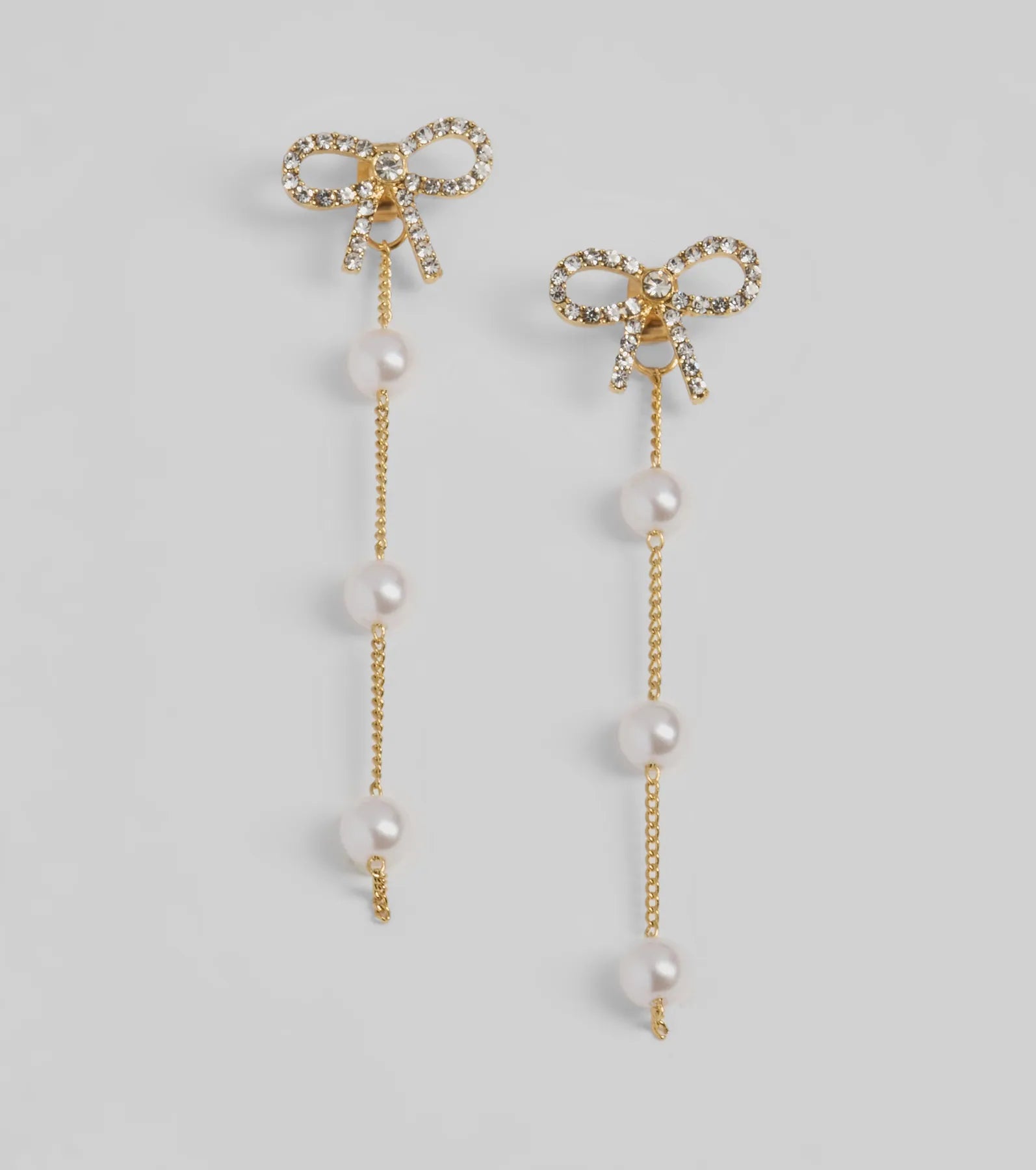 Ultimate Elegance Rhinestone Bow & Pearl Chain Earrings