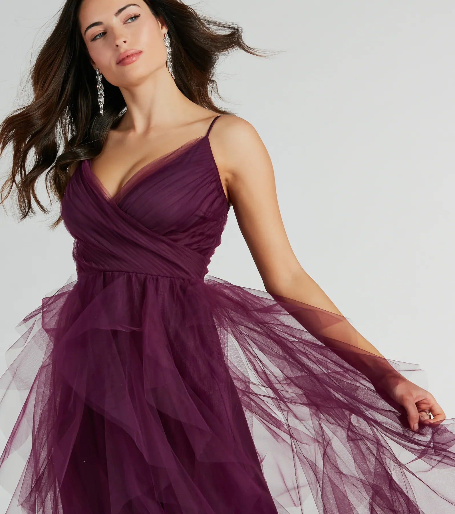 Premium Hadley V-Neck Ruffled Tulle Gown for Elegant Evenings